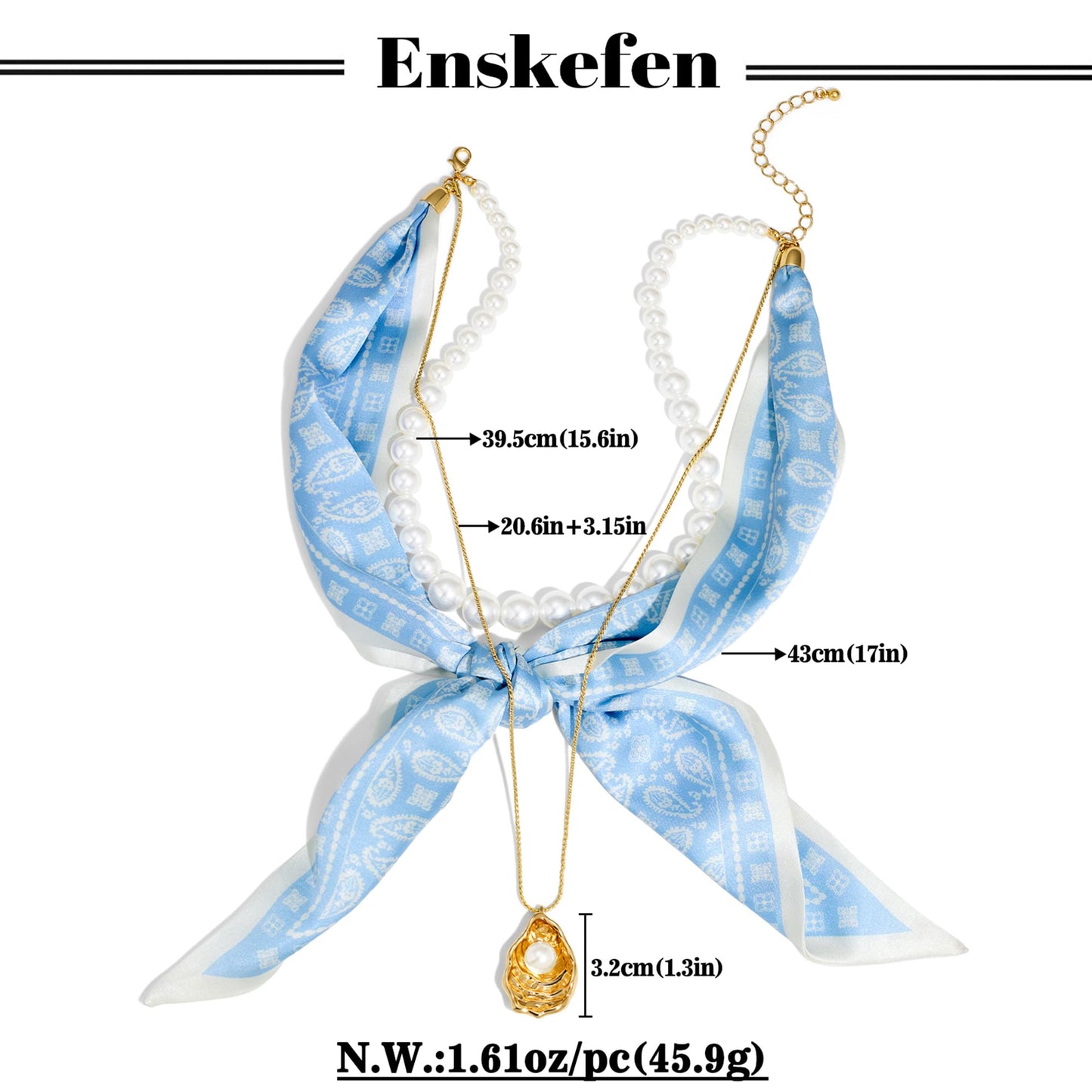 ENSKEFEN Chunky Statement Three-Layer Necklaces for Women Trendy Boho Scarf Necklace with Pearl Choker Gold Shell Pendant Necklace Summer Beach Jewelry