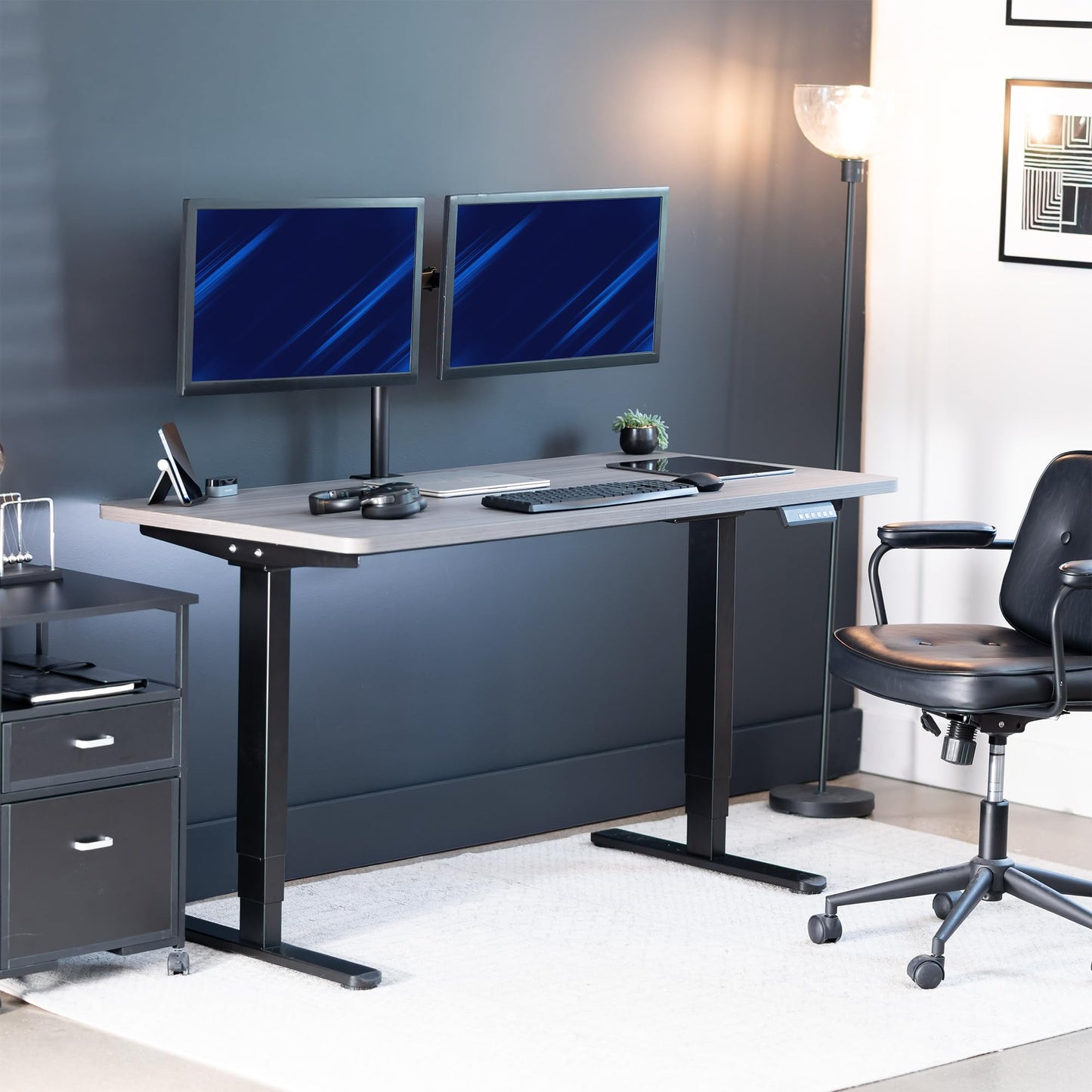 VIVO Electric 55 x 28 in Dual Motor Sit Stand Desk, Memory Height Adjustment, 2B Series, Dark Gray Top Black Frame, DESK-KIT-2B55G