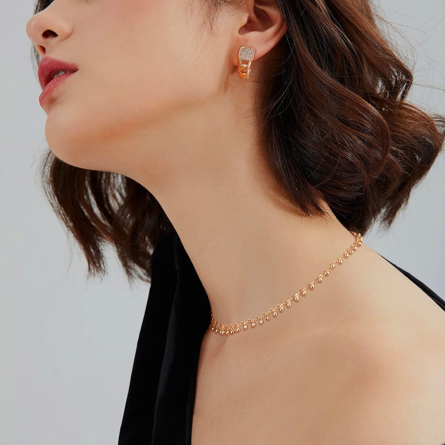 MTMY Beads Choker Necklace,14K Gold Plated Dainty Beaded Chain Choker Necklace Delicate Fashion Jewelry Gift for Women(little bell)