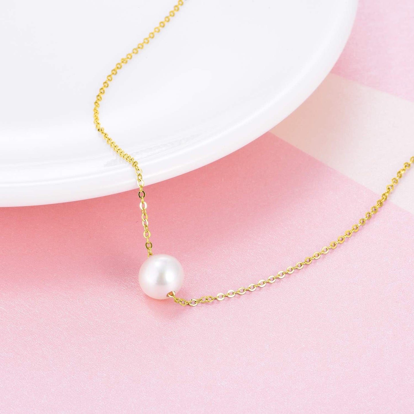 Single Pearl Choker Sterling Silver Necklace for Women 7-8mm Freshwater Cultured Pearls Wedding Bridesmaids Anniversary 16''