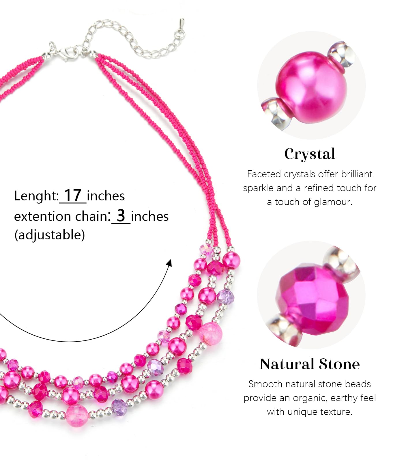 Noessla Beaded Statement Necklaces for Women Layered Chunky Bead Necklace Fashion Costume Jewelry Gifts for Mom(Hot Pink)