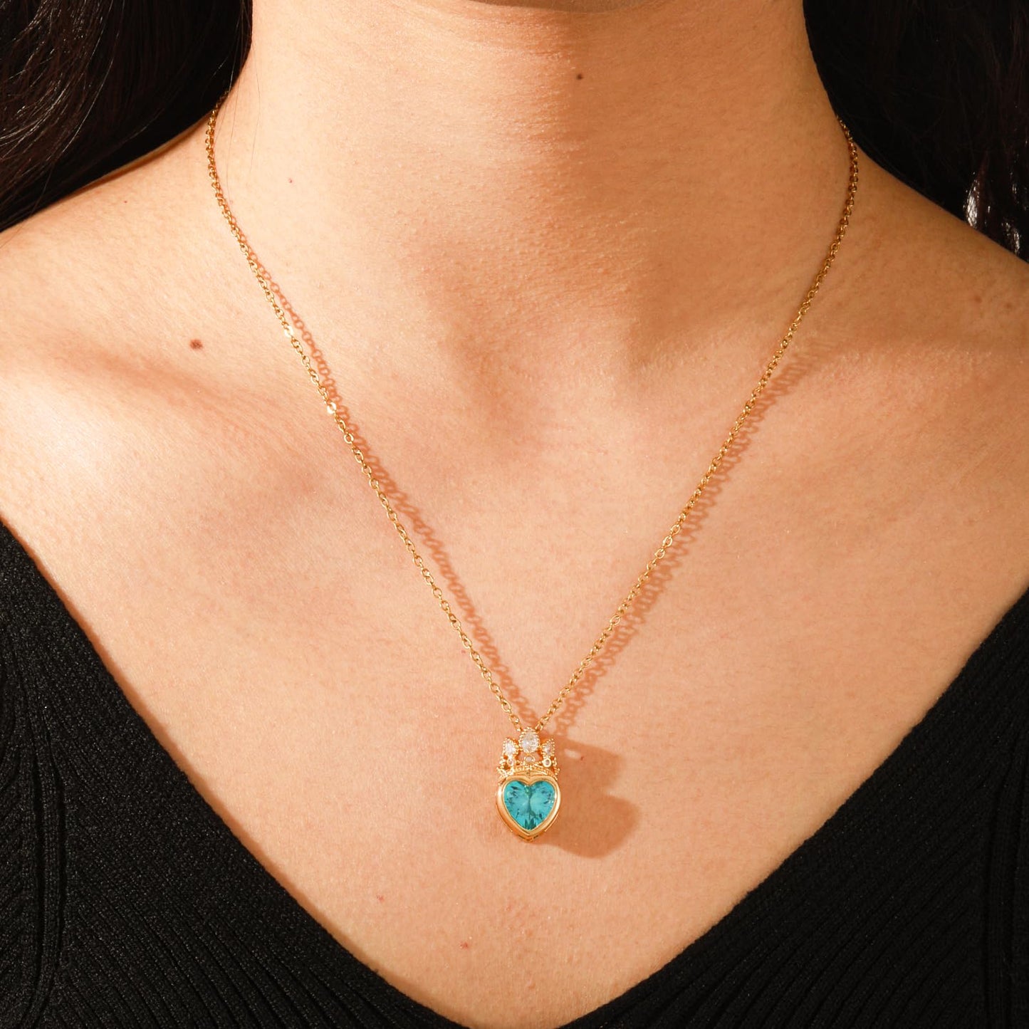 crataly Aquamarine Crown Heart Necklace for Women-Gold Plated March Birthstone Princess Necklace For Valentine's Day Mother's Day Christmas Birthday Gifts