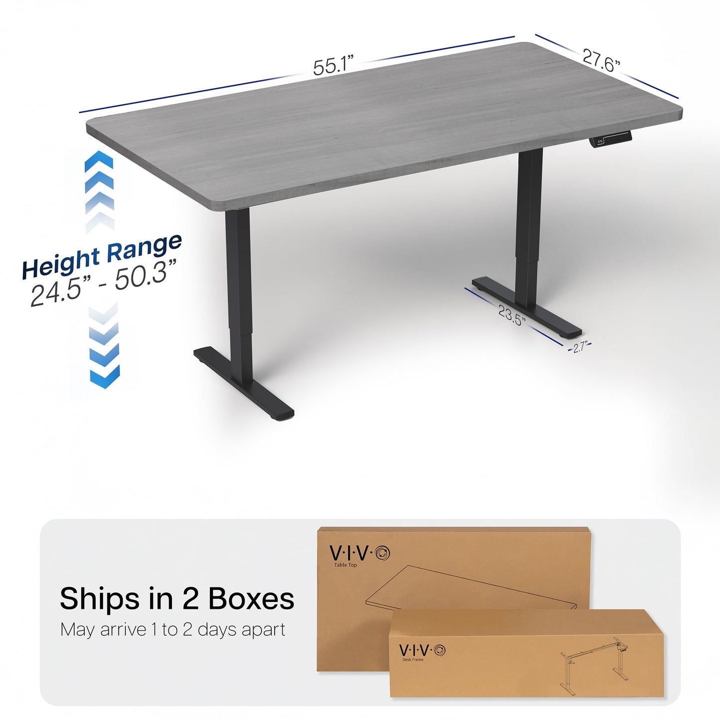 VIVO Electric 55 x 28 in Dual Motor Sit Stand Desk, Memory Height Adjustment, 2B Series, Dark Gray Top Black Frame, DESK-KIT-2B55G