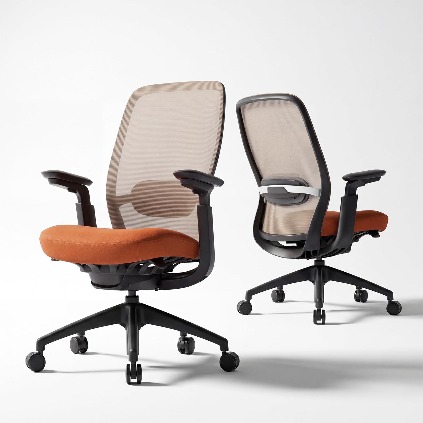 COLAMY Aether Executive Office Chair for Long Hours, One-Touch Easy Adjust Managerial Desk Chair with Levitating Seat Cushion & Pilot-Level Sync Armrests, 300 LBS Mid Back Mesh Computer Chair,Orange