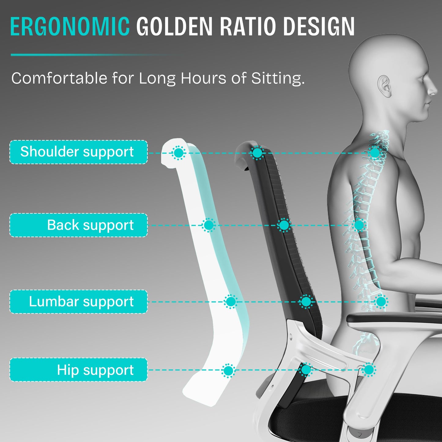 SUNNOW Office Chair, Ergonomic Computer Desk Chair, Sturdy Executive Task Chair - Adjustable Lumbar Support, Flip-up Arms, Tilt Function, Comfy Wide Seat, Swivel Mesh Home Office Desk Chairs (Black)