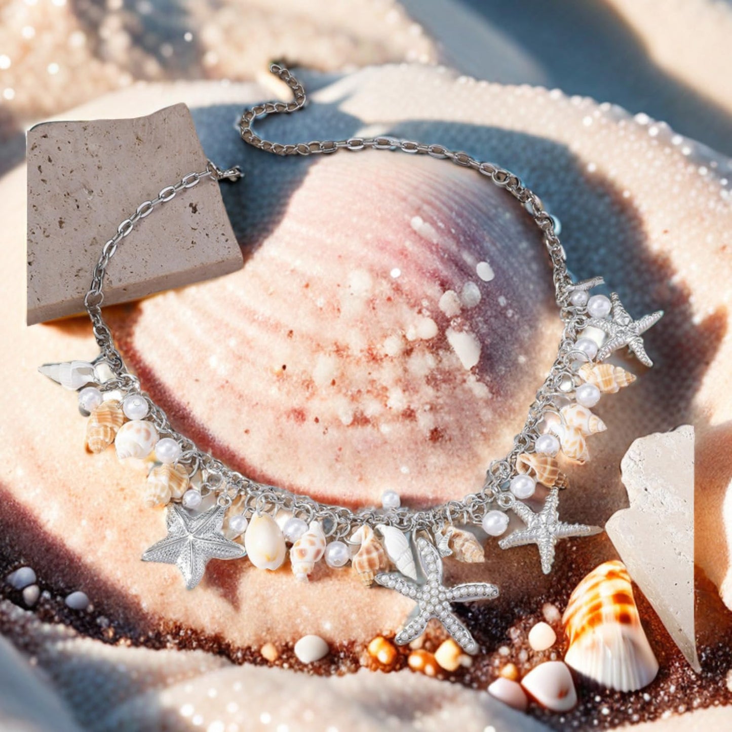 Frodete Starfish Necklace for Women Beach Necklaces Jewelry Layered Choker Drop Dangle Summer Vacation Outfits Theme Conch Seashell Accessories Ocean Pendant Dress Costume