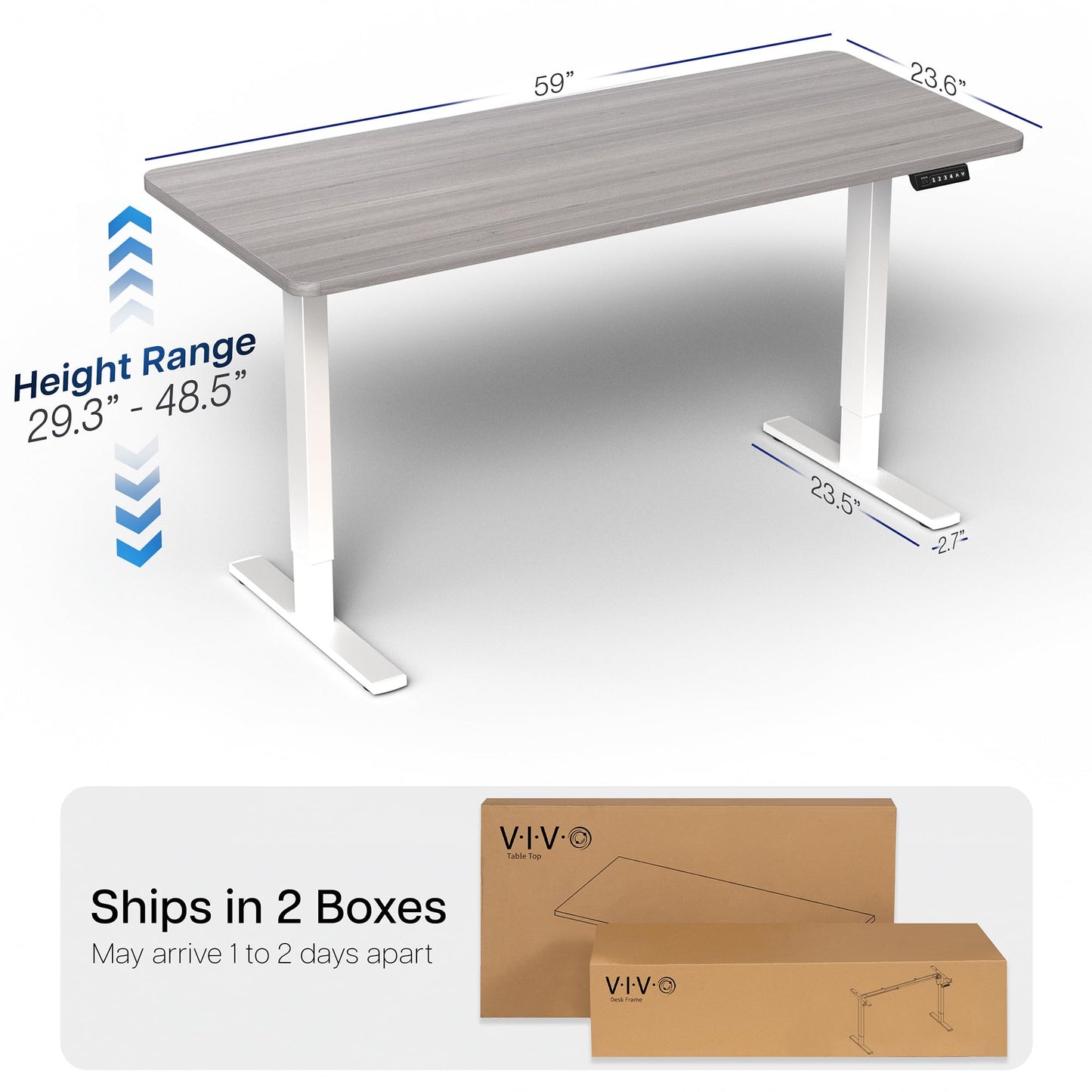 VIVO Electric 60 x 24 in Standing Desk, Memory Height Adjustment, 1B Series, Holds 220 lbs, One-Piece Dark Gray Top, White Frame, DESK-KIT-1W6G
