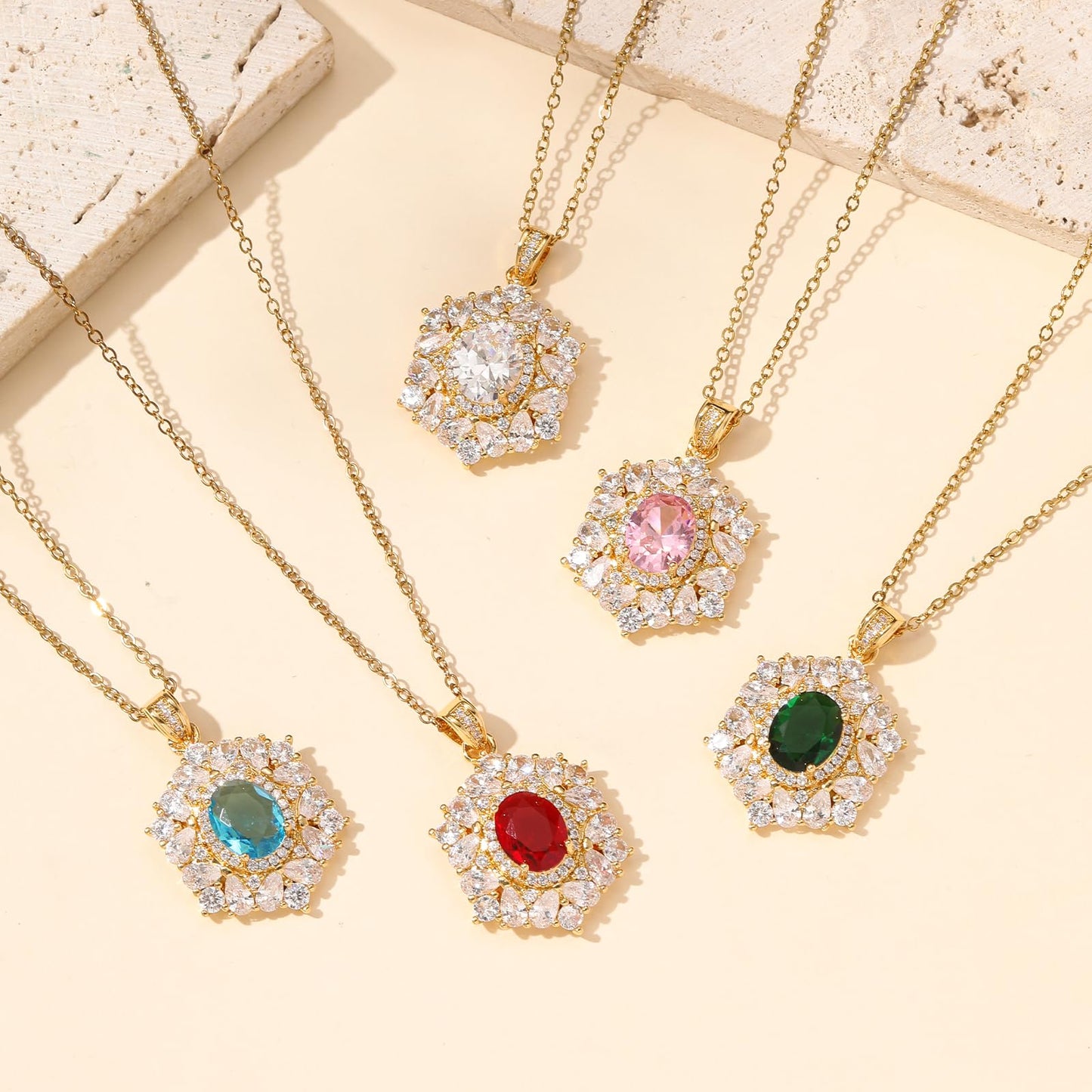 crataly Baroque April Birthstone Diamond Necklaces for Women-Gold Plated Diamond Pendant Maximalist Jewelry For Valentines Day Mother's Day Christmas Birthday Gifts
