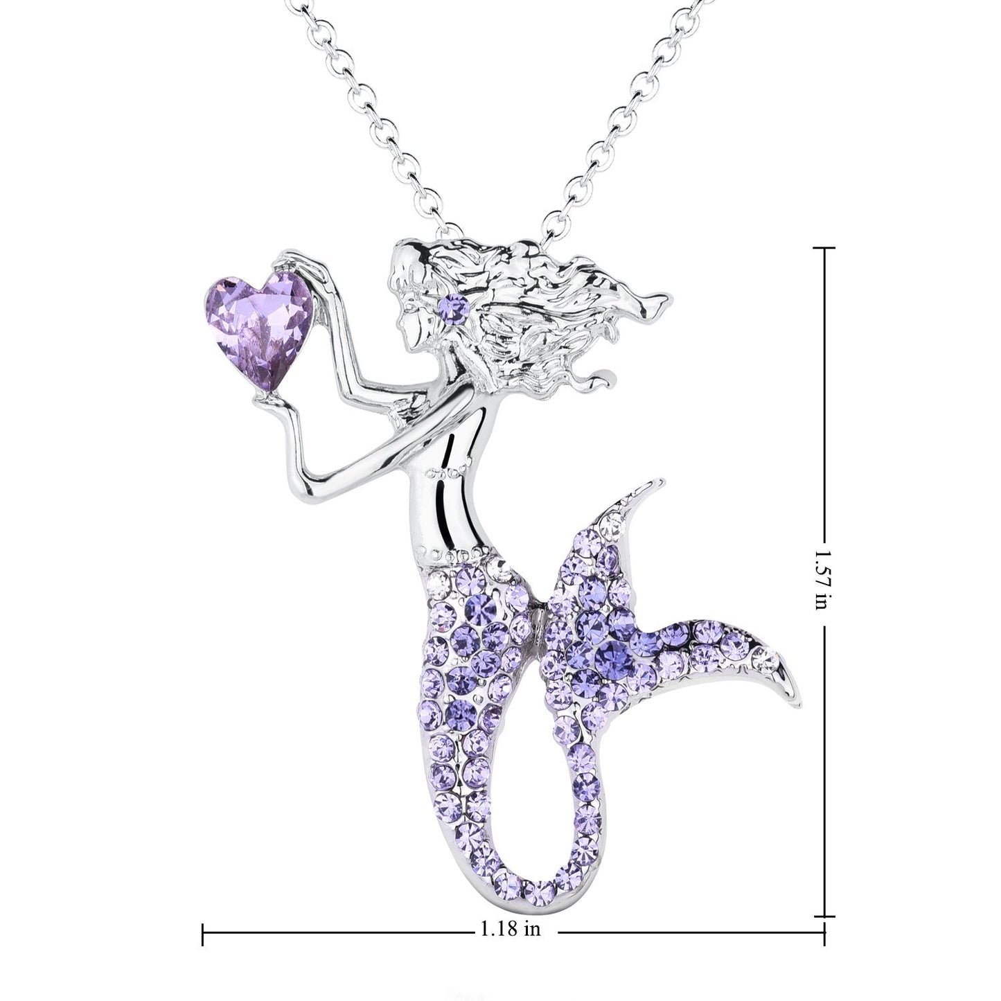 luomart Fashion Mermaid Birthstone Necklace Jewelry White Gold Plated Austrian Crystal Magic Pendant Gift (Amethyst)