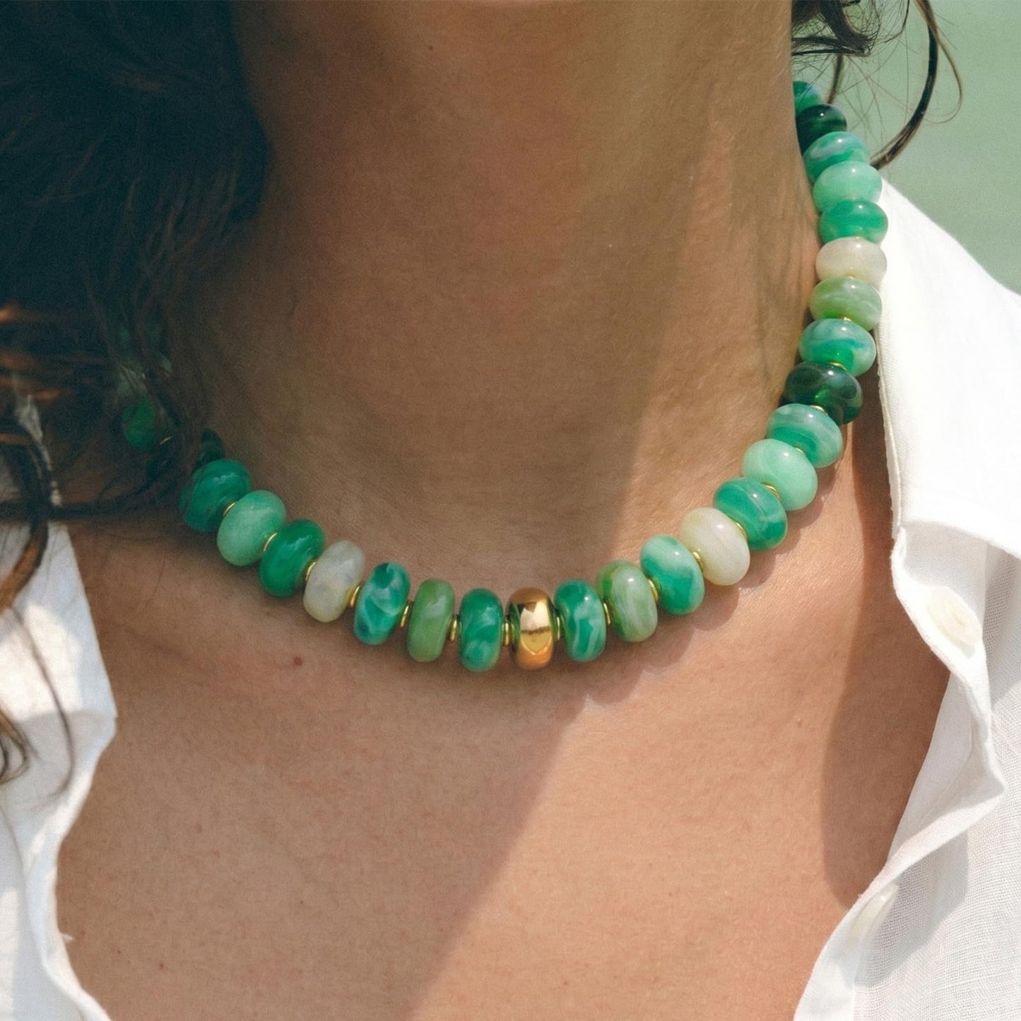 HolidayQbee Beaded Necklace for Women Chunky Beaded Green Necklace Boho Oval Big Bead Statement Green Bead Choker Necklaces Fashion Trendy Summer Beach Jewelry Gifts