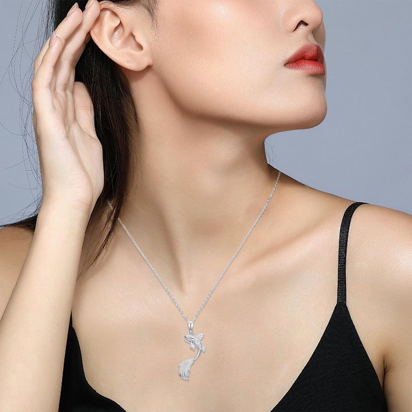 OHAYOO Koi Fish Necklace 925 Sterling Silver Couple Necklace with Koi Fish Pendant Koi Fish Jewelry for Couples Black and Silver