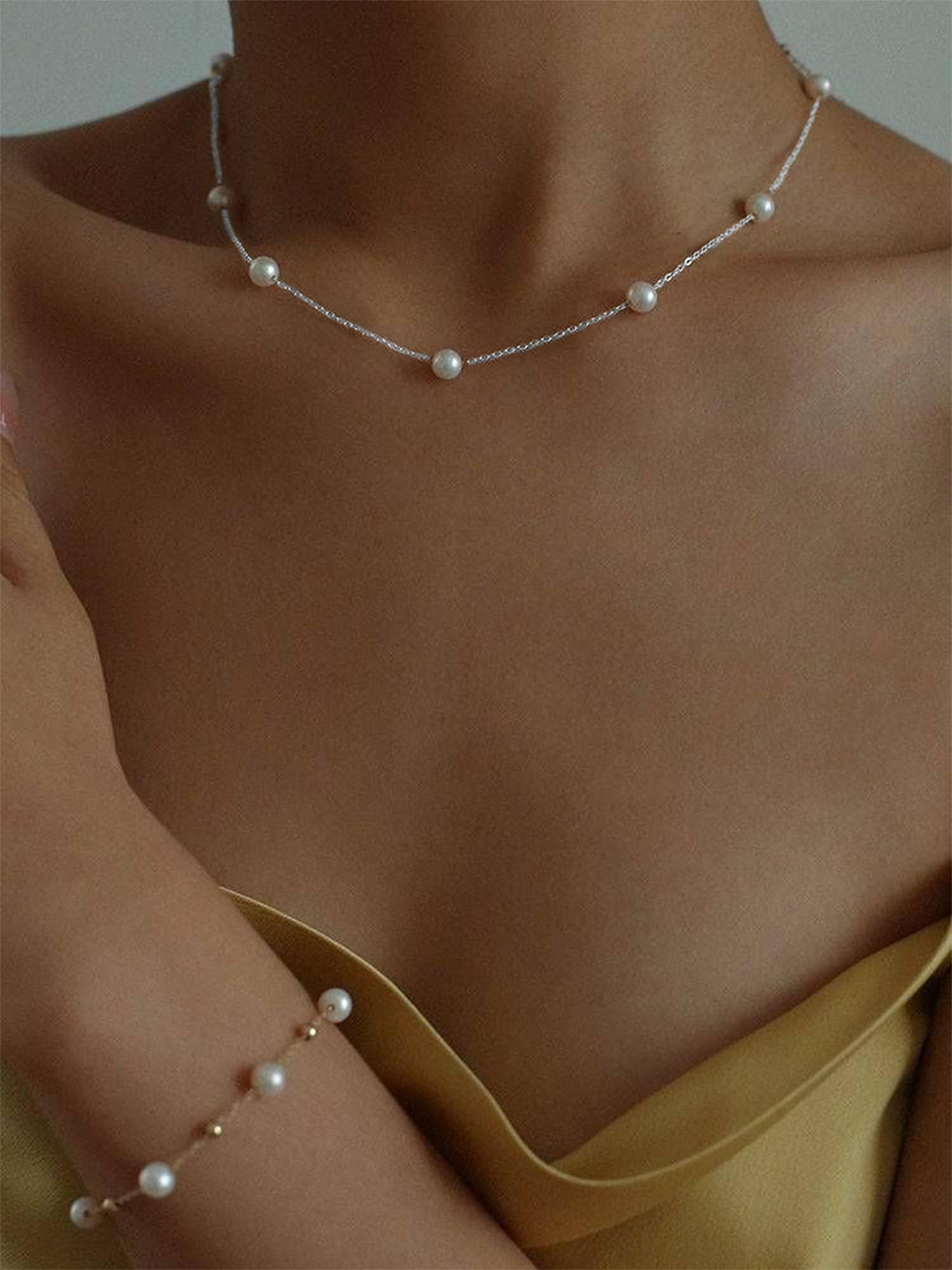 Sereney Sterling Silver Pearl Necklaces for Women, Dainty Birthday Necklaces Pearl Wedding Jewelry as Freshwater Real Bridal Choker Necklace, Sterling Silver Choker Necklace for Bridal Jewelry