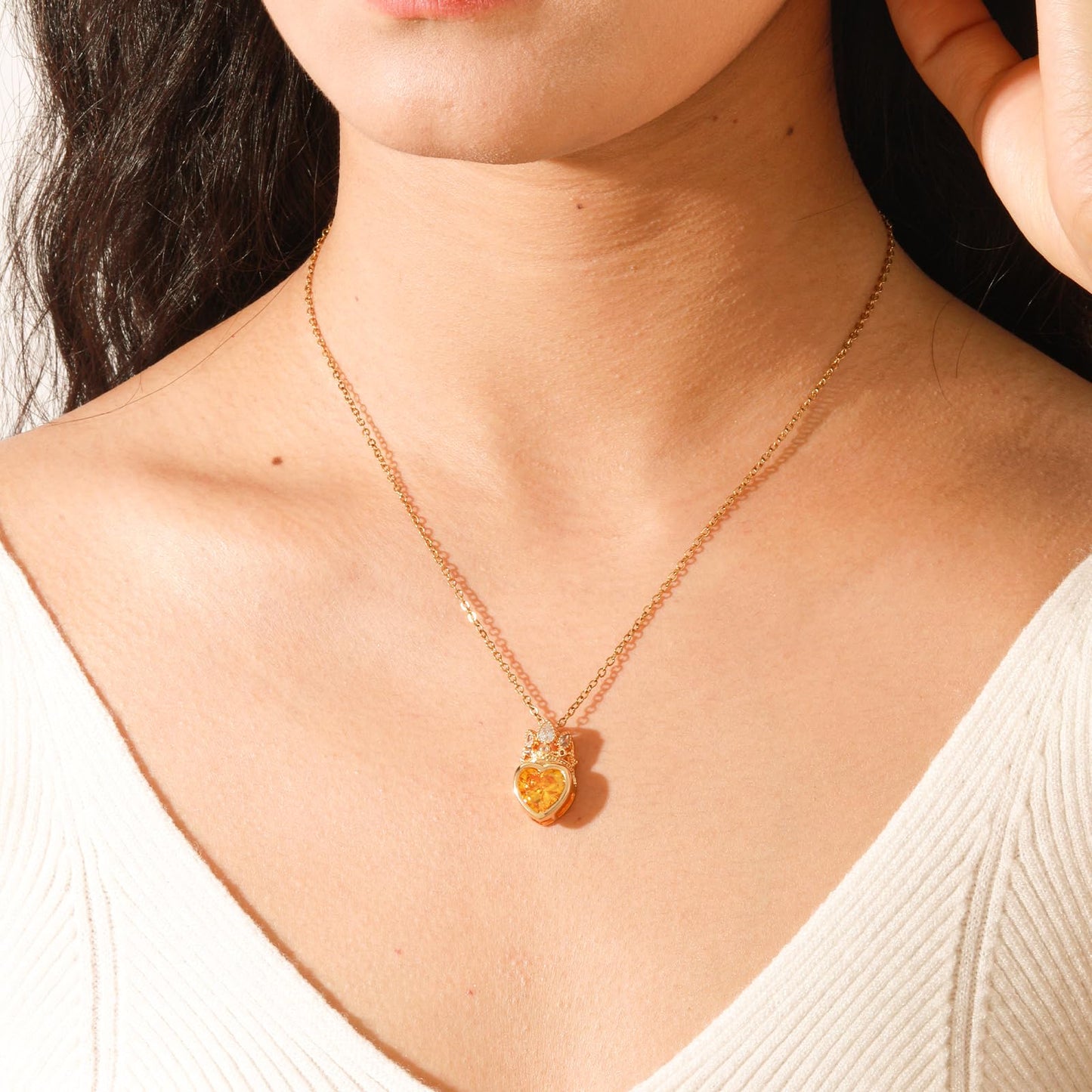 crataly Citrine Crown Heart Necklace for Women-Gold Plated November Birthstone Princess Necklace For Valentine's Day Mother's Day Christmas Birthday Gifts