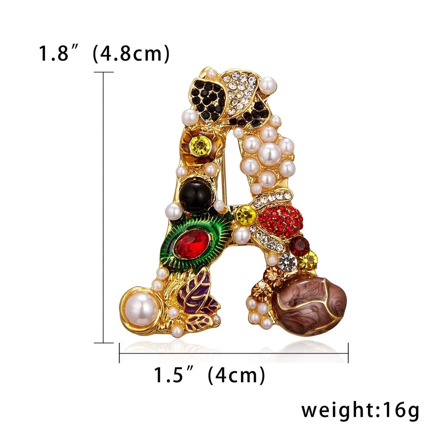 RINHOO Pearl Initial Brooch Pin Crystal A-Z 26 Alphabet Letters Brooch Colorful Enamel Breastpin Pin Jewelry for women Gifts (A)