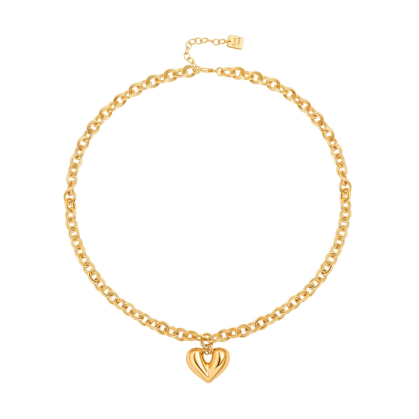 PEARLADA Chunky Gold Plated Heart Necklace for Women, Y2K Statement Necklace with Puffy Heart Pendant, Trendy Thick Gold Plated Chain Jewelry Adjustable