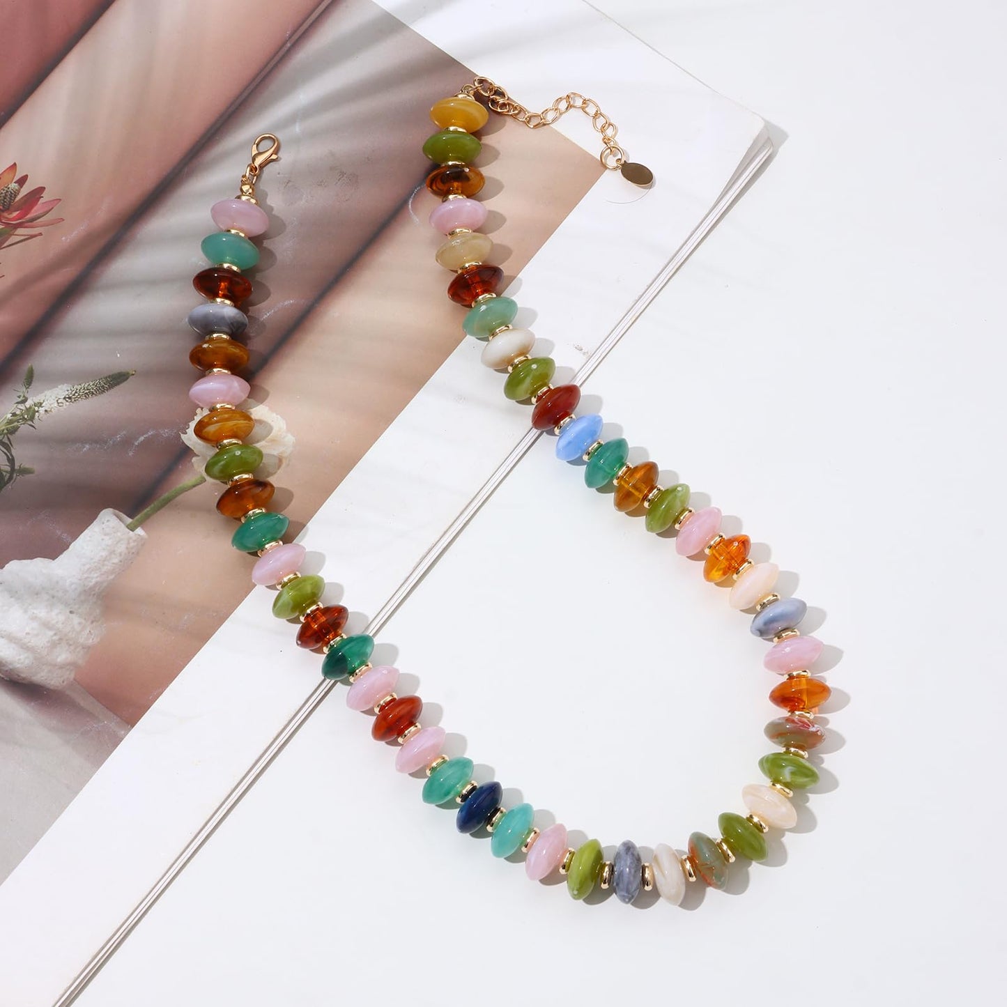joymiao Chunky Necklace for Women Colorful Beaded Necklaces Resin Blue Mixed Beads Choker Gemstone Necklace Summer Beach Jewelry