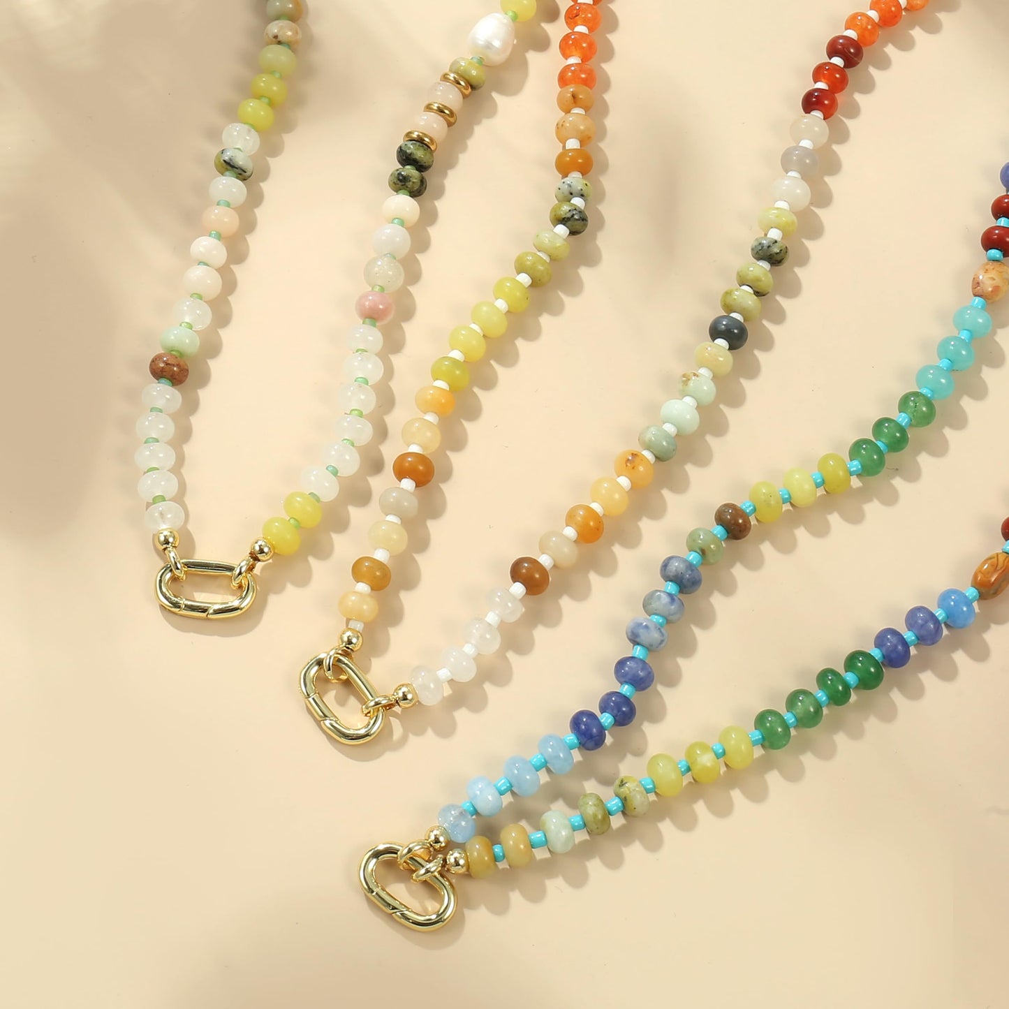 CONRAN KREMIX Colourful Stone Beaded Necklace for Women,Natural Gemstone Bead Choker Necklaces Boho Summer Beach Layering Necklace Jewelry Gift for Women