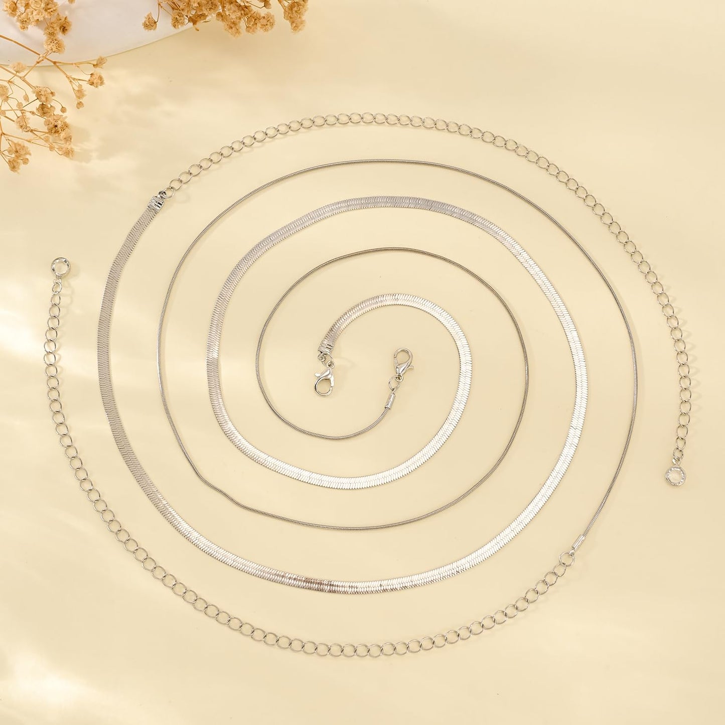 HERSIN Waist Chain for Women, Silver Plated Layered Belly Belt Chains Beach Waist Beads Chain Waterproof Snake Herringbone Body Chain Summer Jewelry Accessories for Women