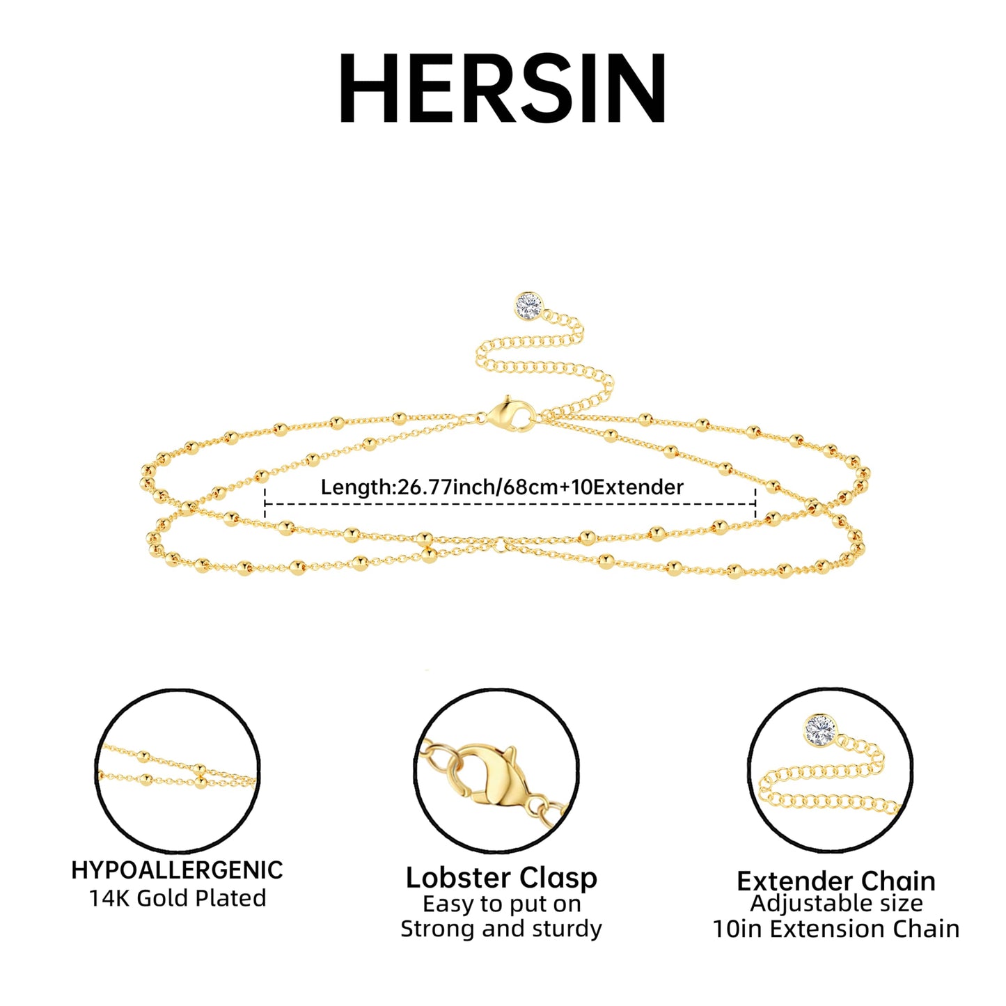HERSIN Waist Beads for Women, 14k Gold Plated Waist Chain Cute Body Chain Gold Chain Belt for Womens Belly Chain Dainty Fashion Beach Accessories for Womens Gold Jewelry for Women Gifts