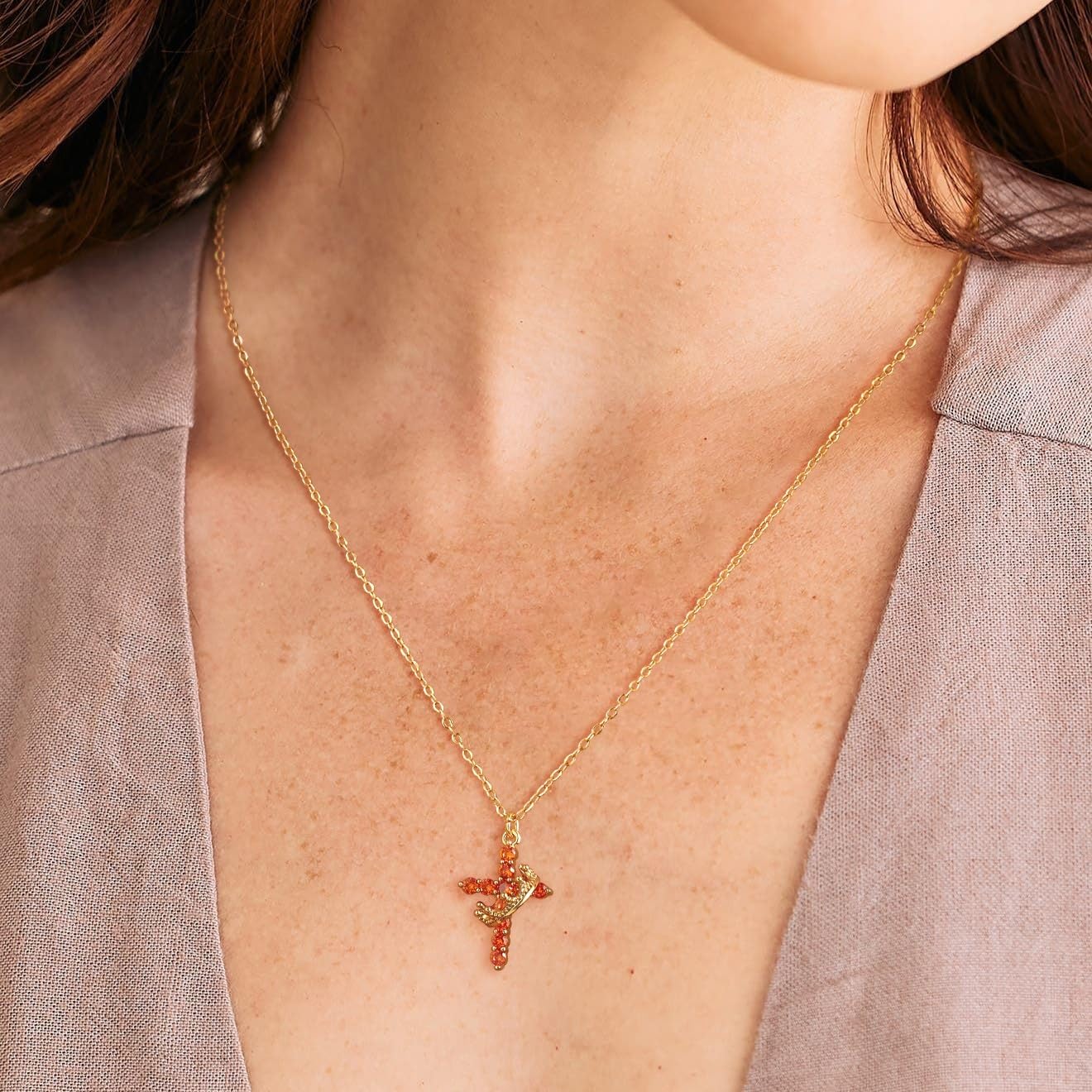 Robaice Birthstone Crown Cross Necklace for Women, Gold-Plated Christian Faith Necklace, Cross Jewelry Gift for Women, July Red Ruby Gift