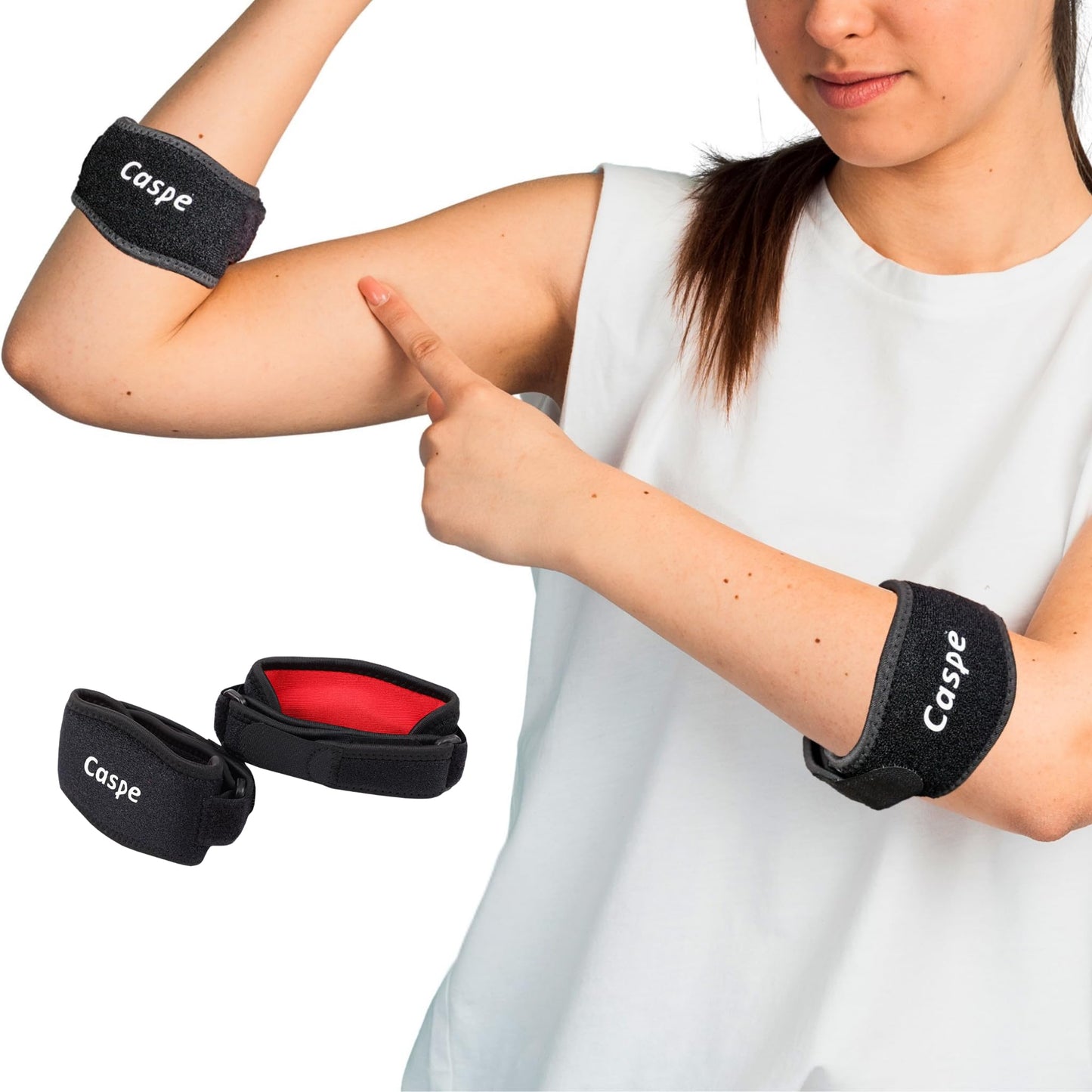 Caspe 2 Pack Tennis Elbow Brace for Men and Women – Adjustable Arm Brace for Tendonitis, Golfer’s Elbow and Bursitis – Arm Band & Counterforce Forearm Support, Daily Use Pain Relief – Red