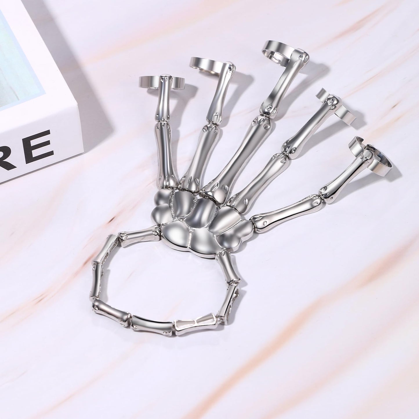 Cupimatch Women Halloween Skeleton Bracelet: Gothic Claw Hand Chain with Ring Punk Costume Jewelry
