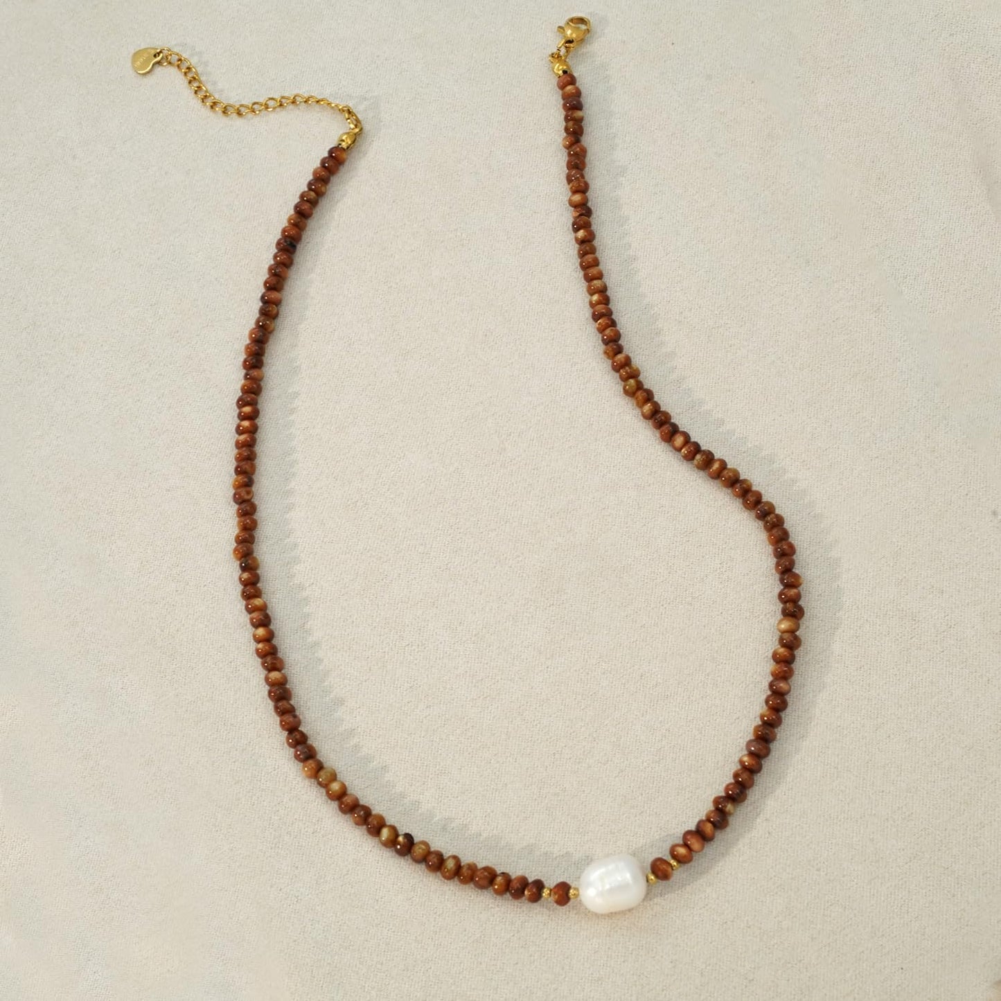 ERNAULO Beaded Necklaces for Women Seashell Beach Necklace with Freshwater Pearl 14K Gold Plated Boho Summer Handmade Jewelry CK-Seashell-brown