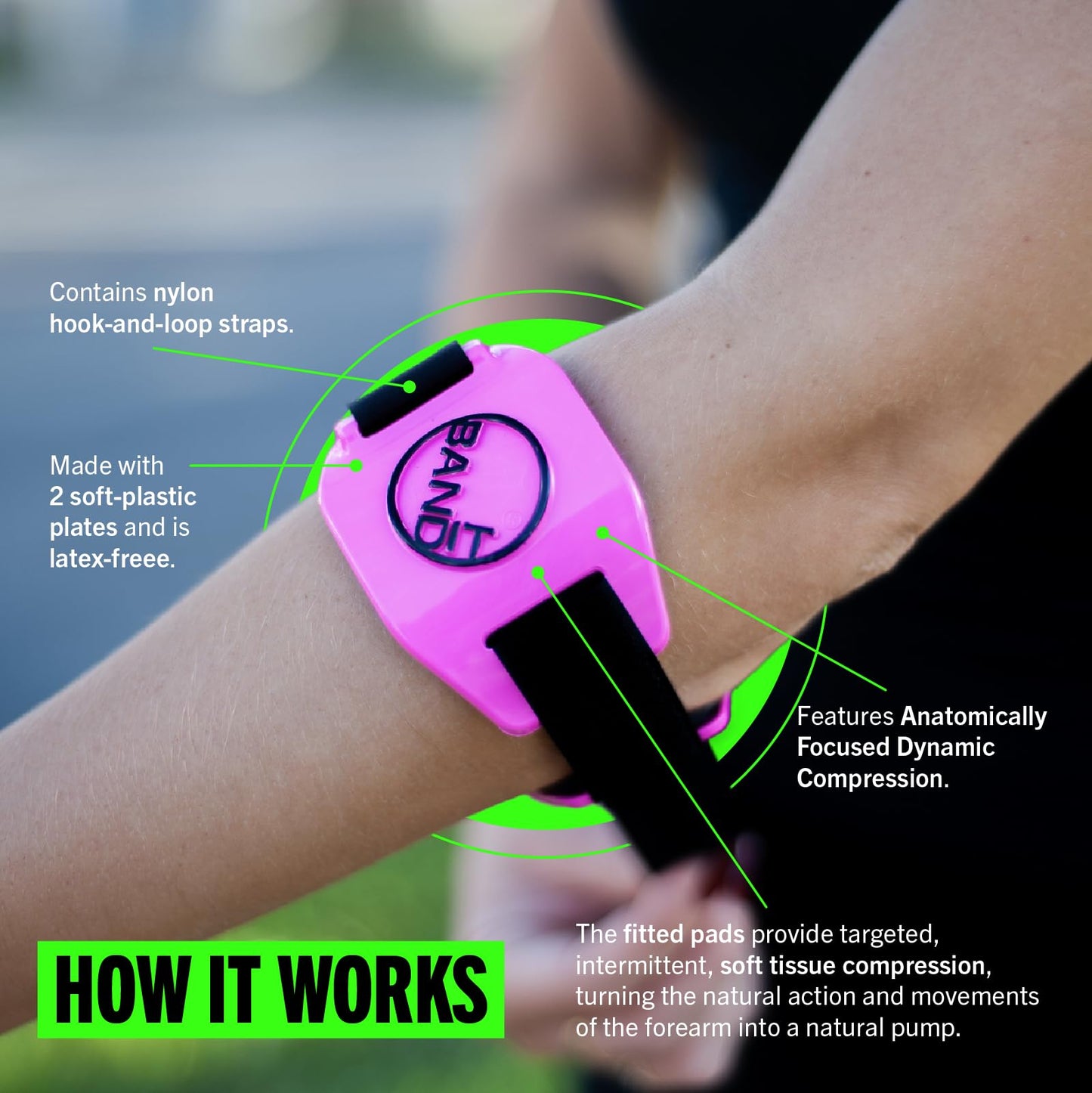 BandIT PINK - Compression Arm Band for Elbow & Forearm - Helps Relieve Pain & Swelling - For Carpal Tunnel, Tendonitis, Tennis & Golfers Elbow, Sprains, Arthritis & More - Latex-Free - One Size Fits