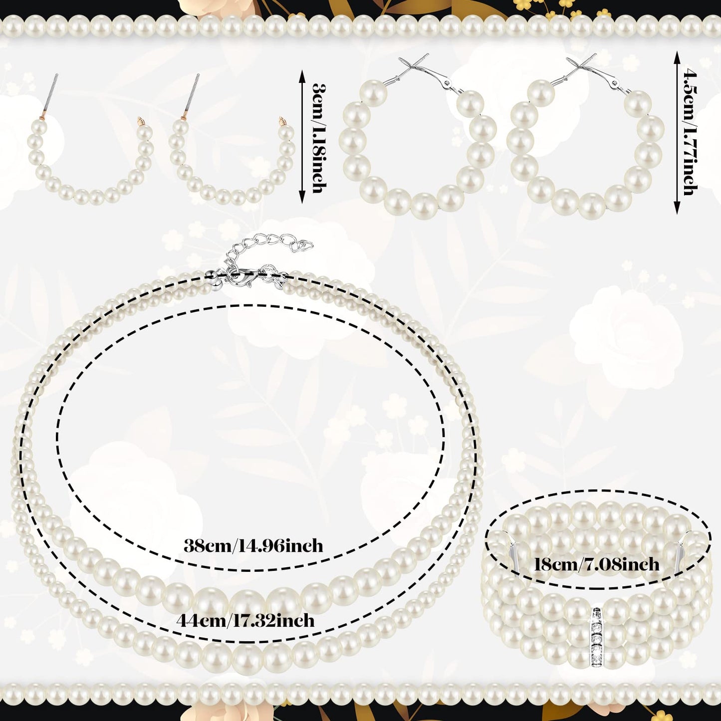 Glenmal Pearl Jewelry Set for Women Faux Pearl Necklace Bracelet Earrings Set for Wedding Birthday Party Costume Accessories Gift(Simple Style)