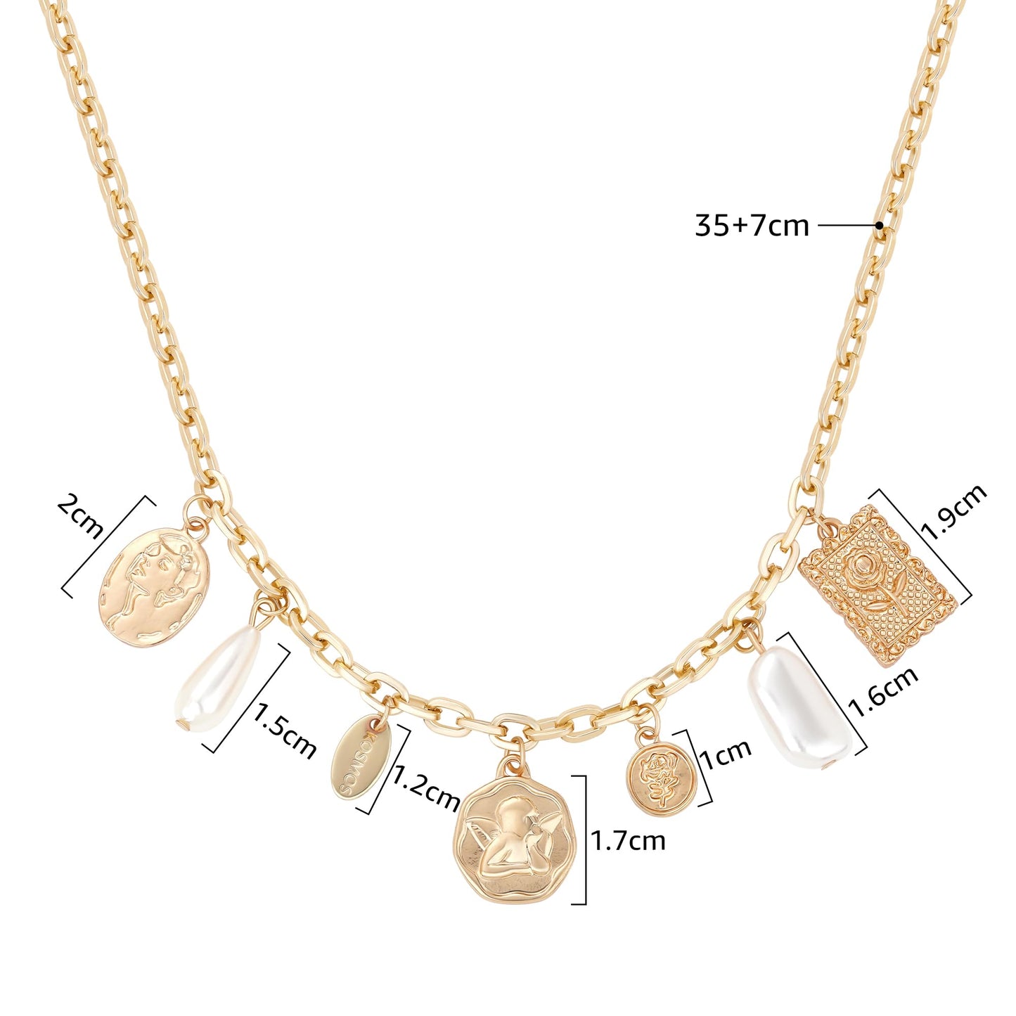 BONJOULRY Gold Charm Necklace for Women White Pearl Choker Head Portrait Square Pendant Necklace Boho Charm Necklaces Jewelry
