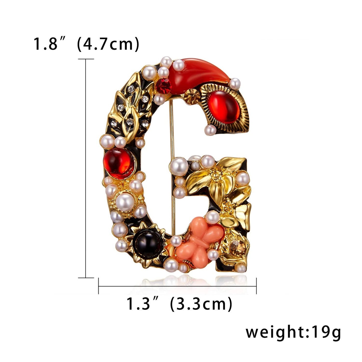 RINHOO Pearl Initial Brooch Pin Crystal A-Z 26 Alphabet Letters Brooch Colorful Enamel Breastpin Pin Jewelry for women Gifts (G)