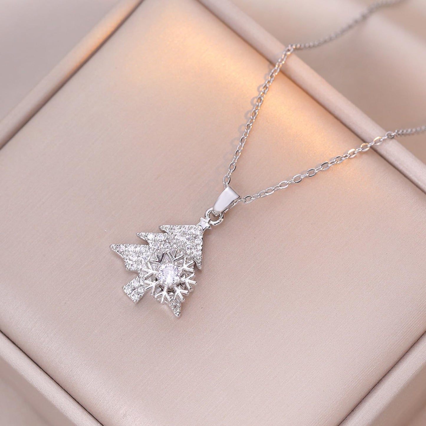 KONPJE Sunflower Fidget Necklace for Women Gold Moon Necklace Rotating Heart Necklaces Spinning Crystal Flower Anxiety Necklaces Crescent Moons Jewelry Accessories (Silver Tree)