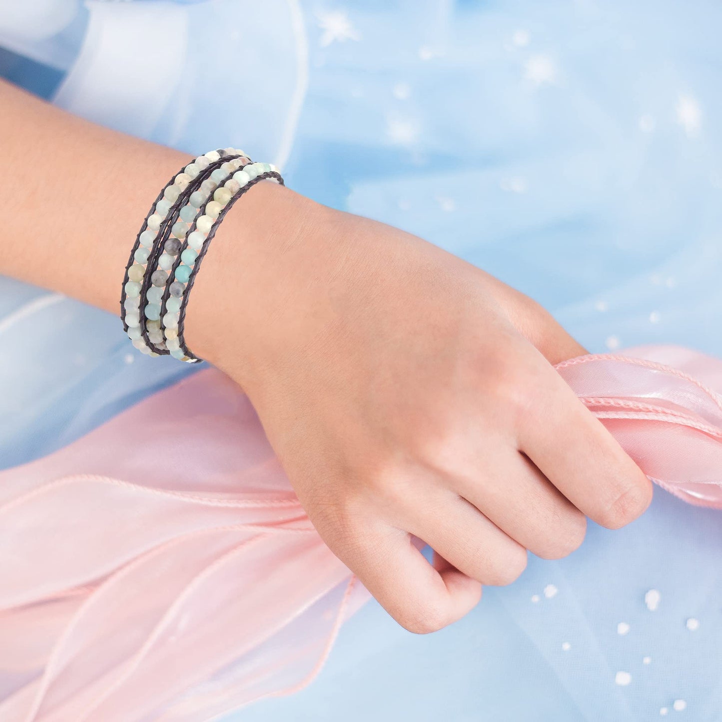 Ayriwoyi Boho Bracelets For Women Amazonite Bracelet Wrap Bracelet for Women Natural Stone Beaded Bracelet Leather Wrap Bracelets Bohemia Adjustable