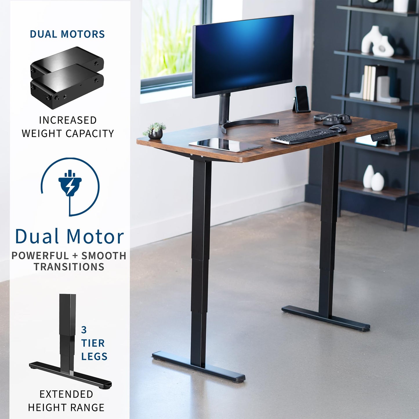 VIVO Electric 55 x 28 in Dual Motor Sit Stand Desk, Memory Height Adjustment, 2B Series, Rustic Vintage Brown Top Black Frame, DESK-KIT-2B55N
