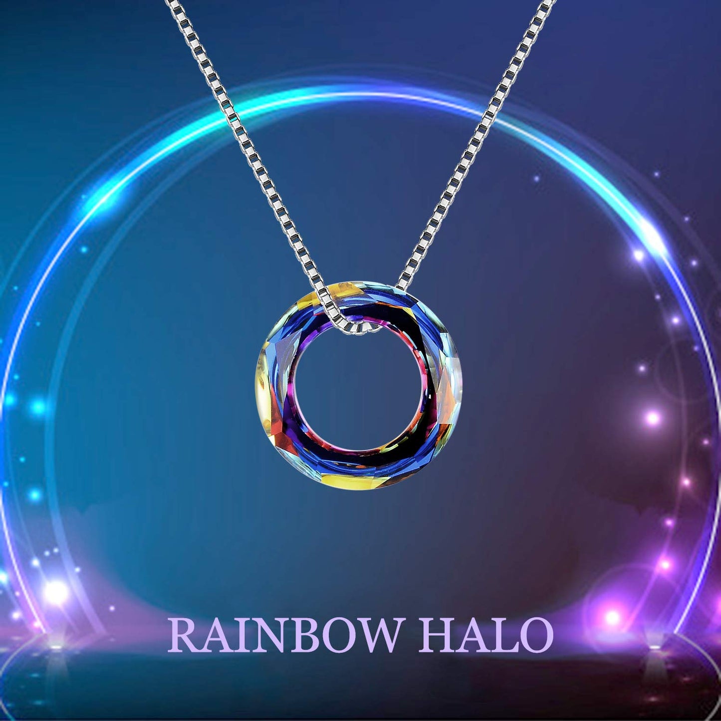 AOBOCO Circle Crystal Necklace 925 Sterling Silver Volcano Crystal Pendant Necklace for Women Volcanic Jewelry for Women Christmas Birthday Holiday Gifts (Dia 0.78" Circle Volcano)