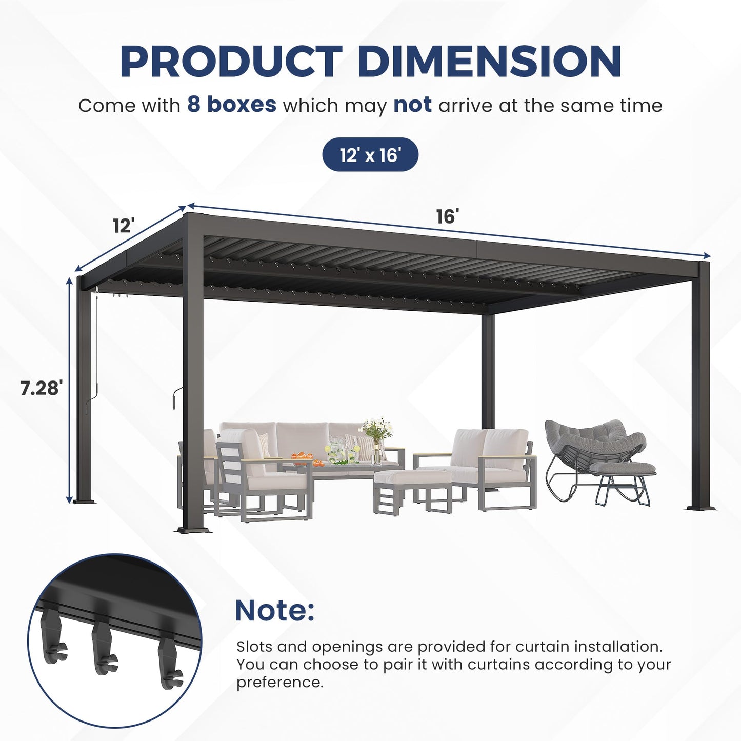 12' x 16' Louvered Pergola, Outdoor Pergola with Metal Adjustable Louvered Roof & Gutter System, Hardtop Patio Gazebo for Backyard, Patio, Garden, Dark Gray