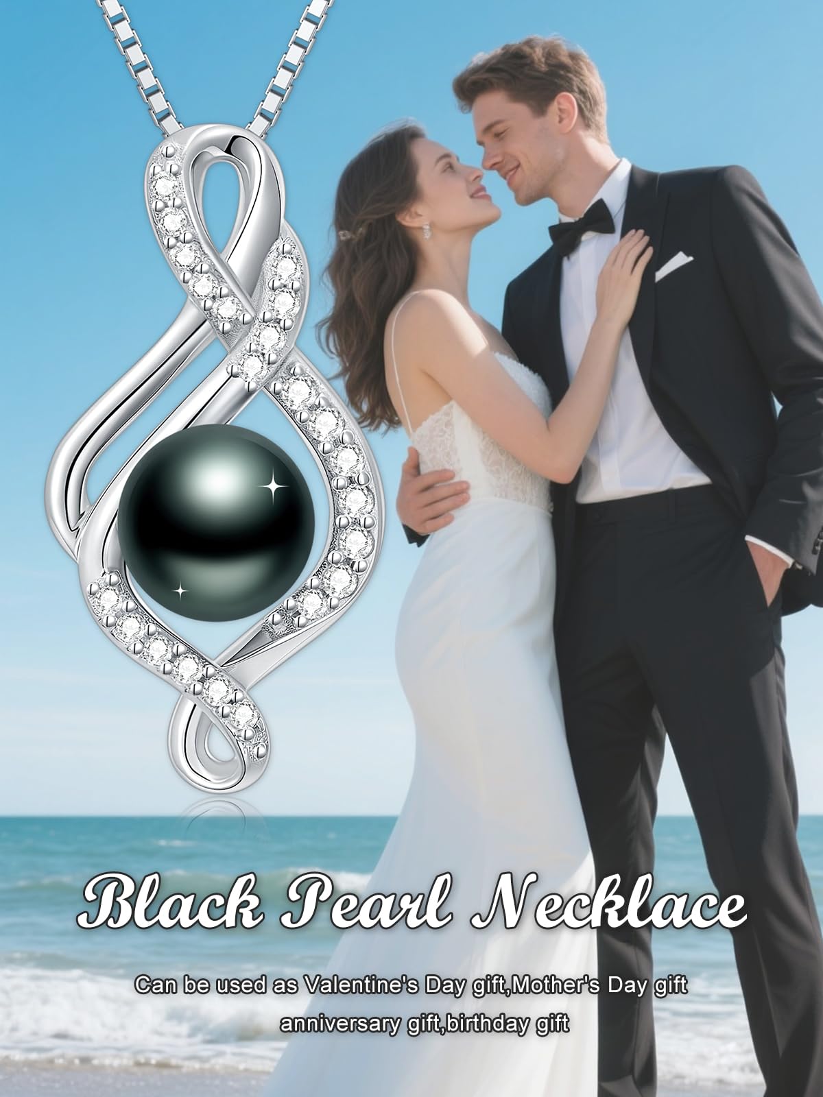 KANNSOAR 8MM Tahitian Black Pearl Necklace 18K Gold-Plating Sterling Silver Fine Jewelry Wedding Birthday Anniversary Valentines Day Christmas Mothers Day Gifts for Wife Women Mom Lover Girlfriend Her