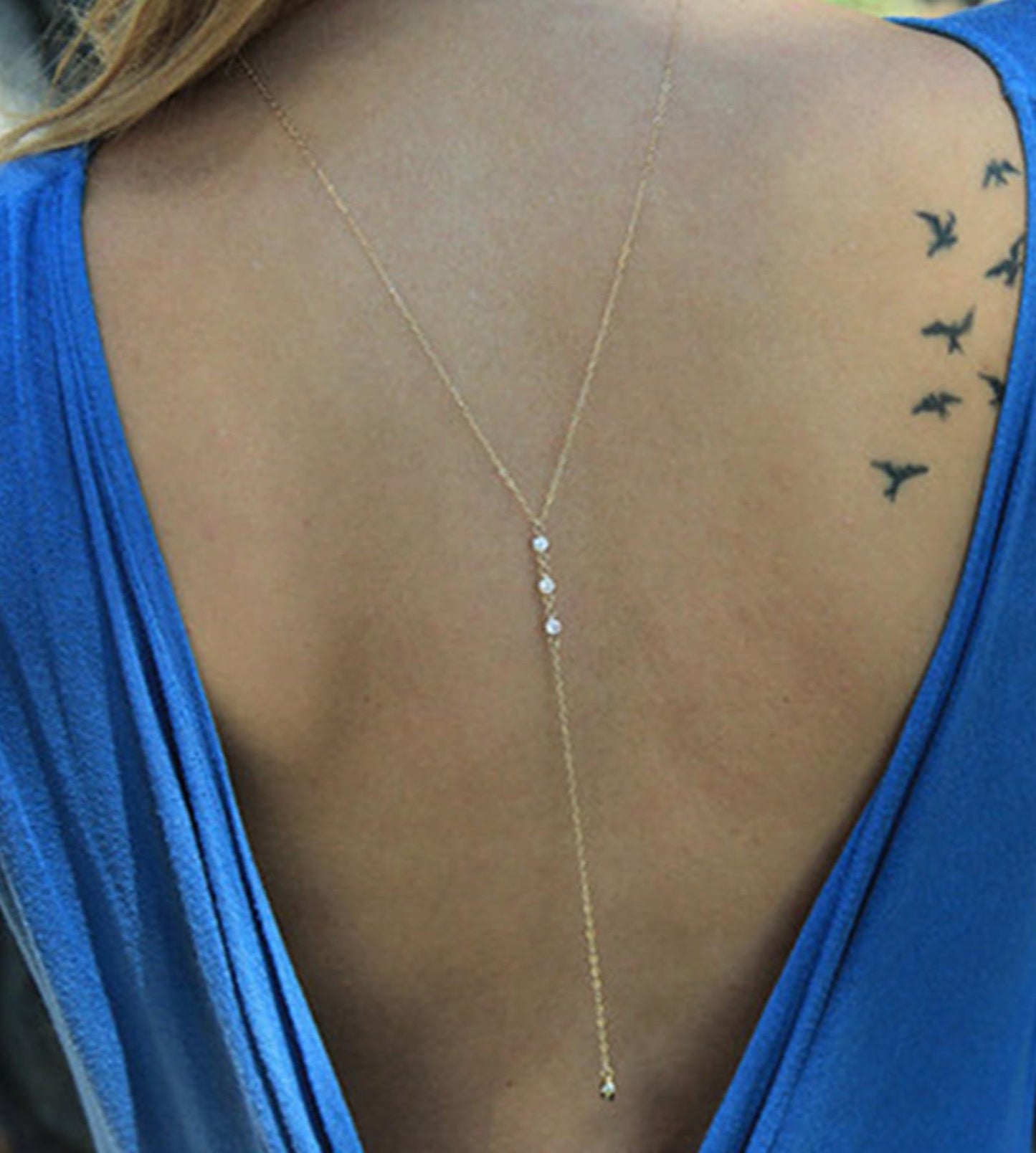 MODRSA Gold Back Necklace for Backless Dress - Body Chain Jewelry for Women