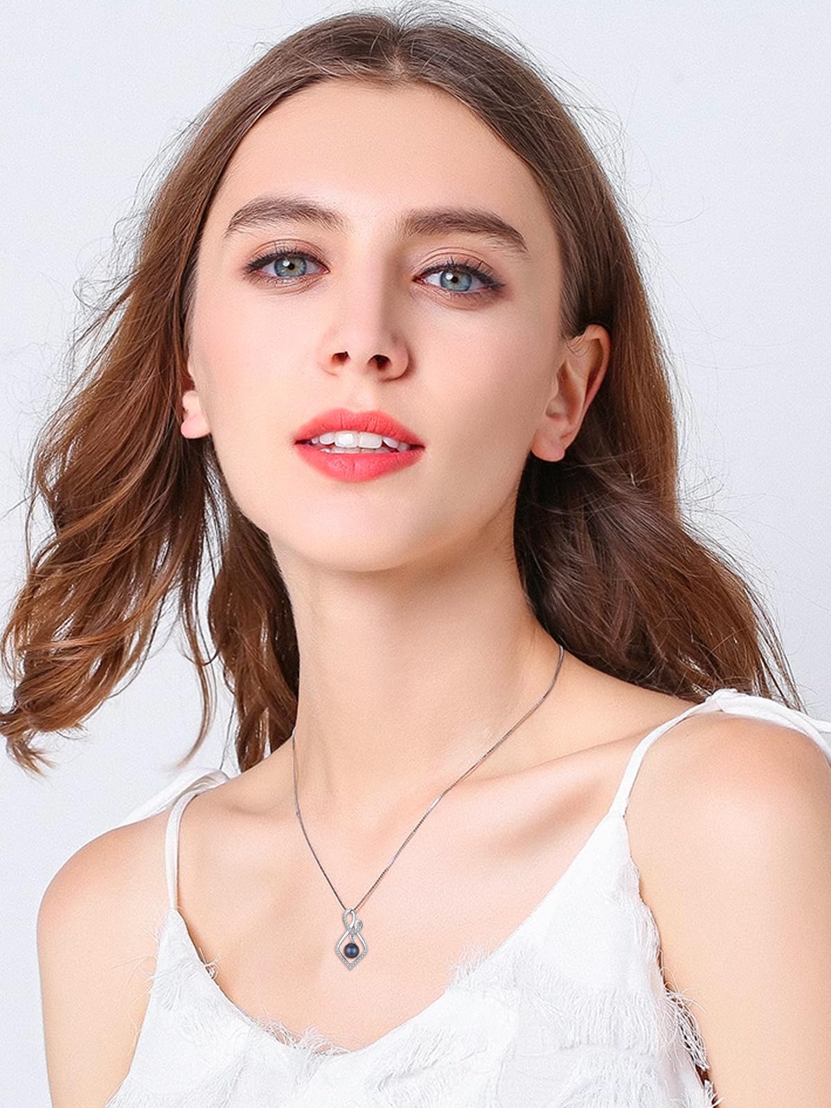 KANNSOAR Tahitian Black Pearl Necklace for Women 18K White Gold Plated Pendant 7MM Pearl Jewelry Wedding Birthday Anniversary Valentines Day Christmas Gifts for Wife Mom Girlfriend Sister Her