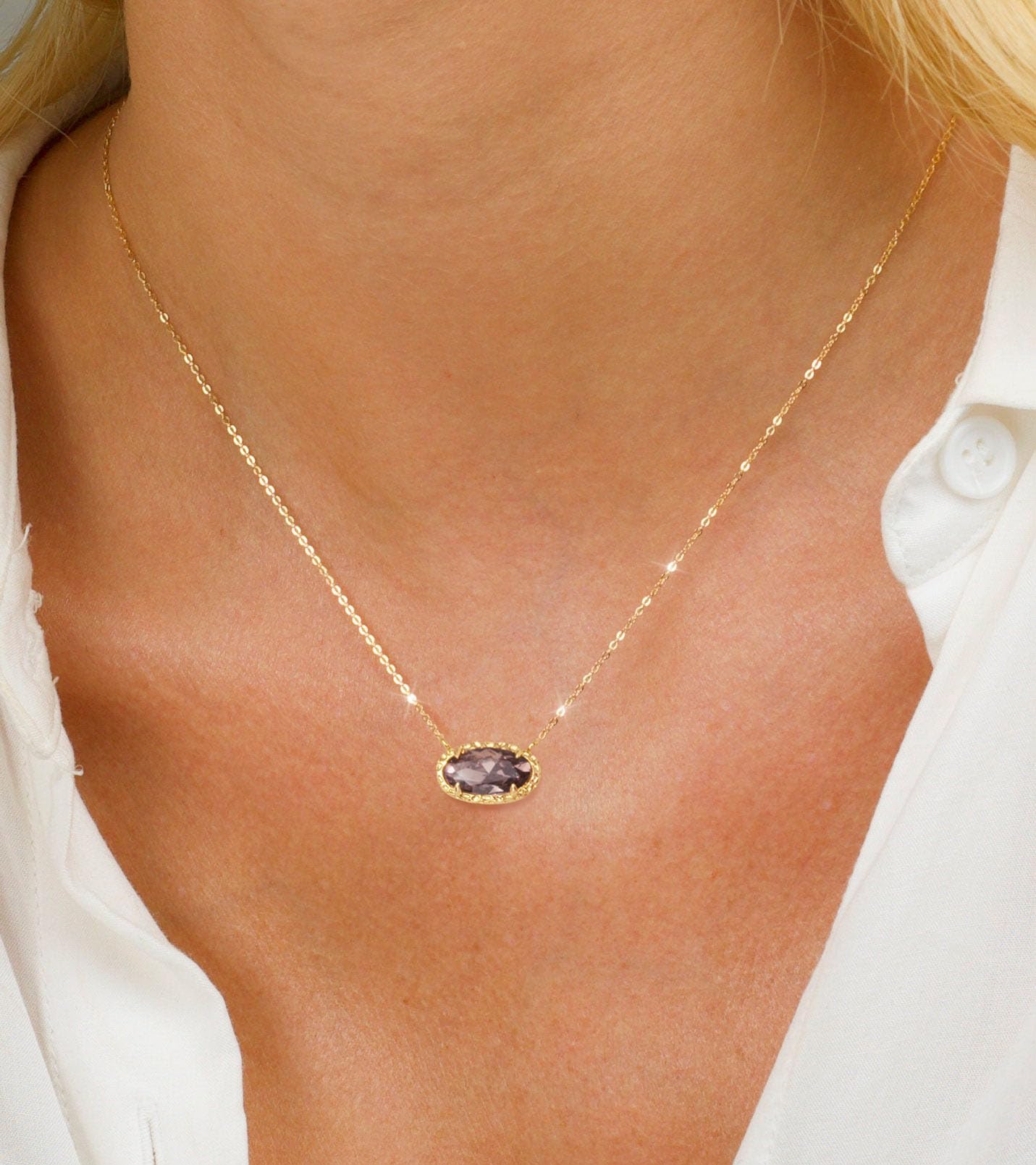 TLY Gold Necklace for Women 14k Gold Plated Dainty Gemstone Pendant Necklace Red Rose Quartz Black Emerald Green Blue Prom Choker Necklace Birthday Wedding Bridesmaid Necklace Mothers Day Jewelry gifts