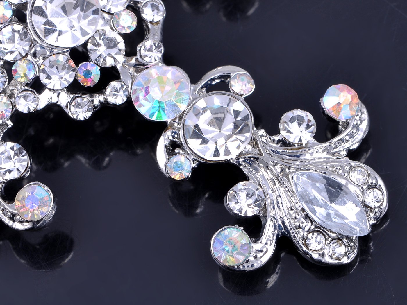 Alilang Silver Tone Cross Antique Gorgeous Rhinestones Costume Pin Brooch