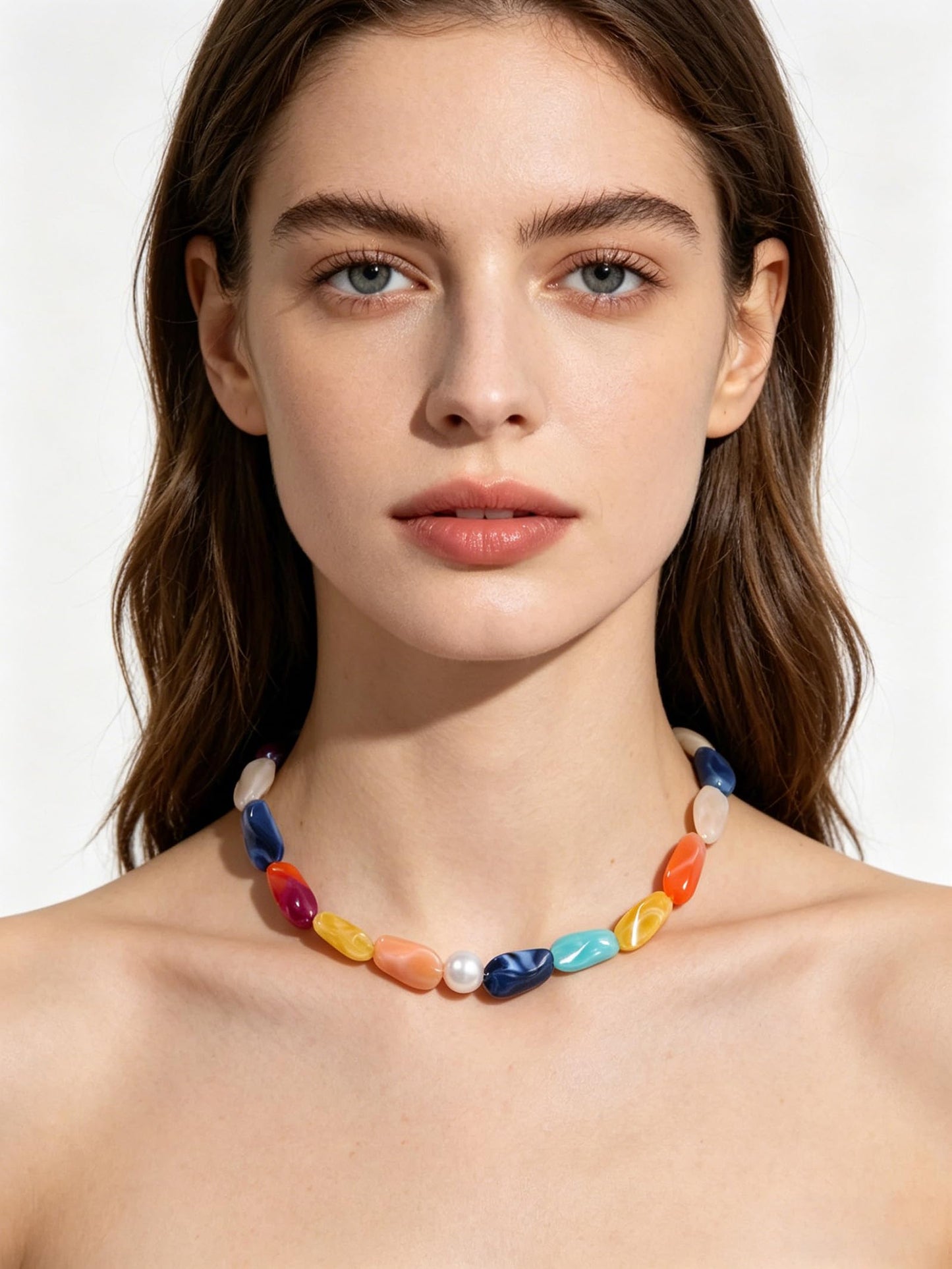 joymiao Chunky Beaded Necklaces for Women Colorful Big Gemstone Rainbow Chunky Necklace Handmade Summer Beach Jewelry
