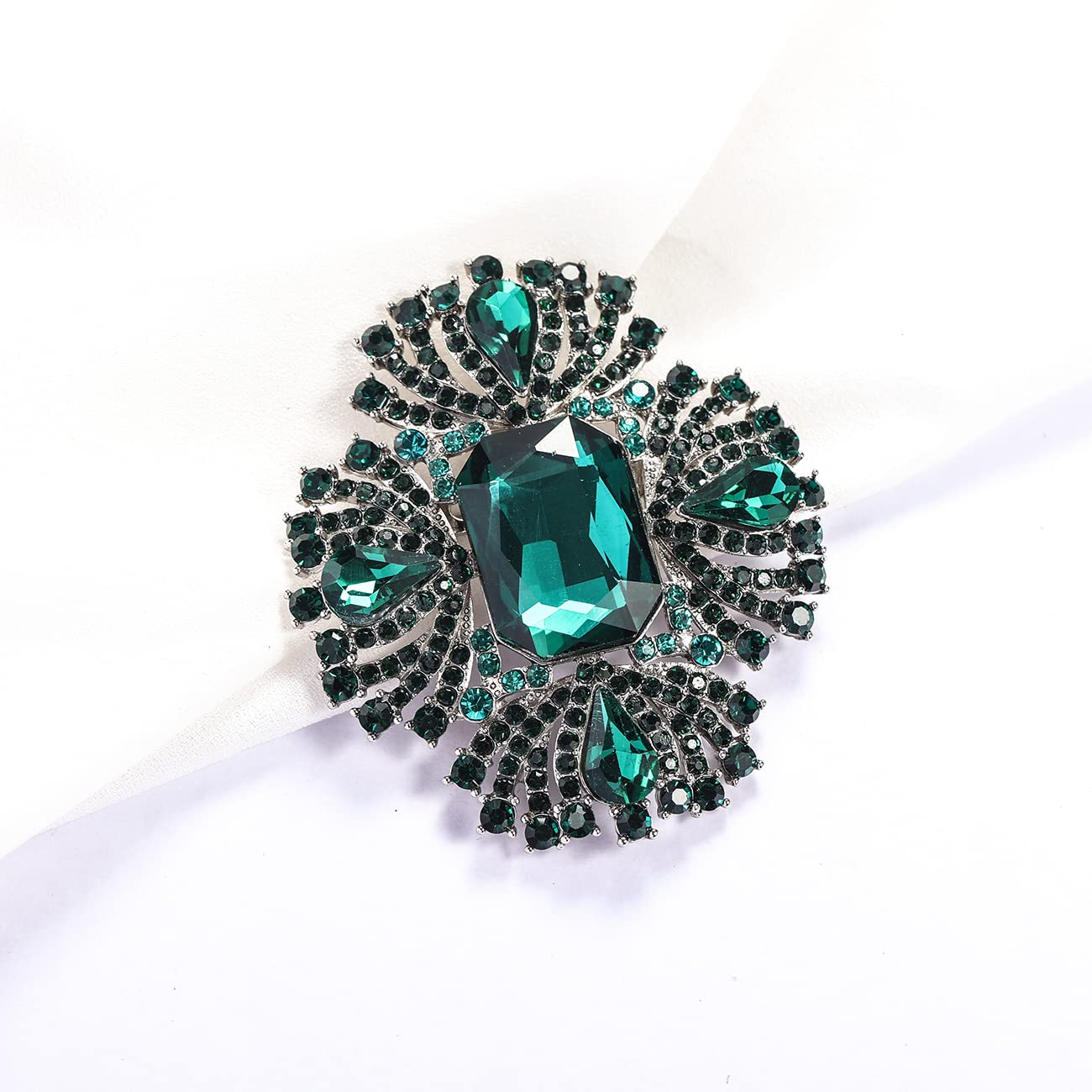 YOQUCOL Vintage Dark Green Austrian Crystal Rhinestone Cross Flowers Shaped Brooch Pin Elegant Jewelry For Women