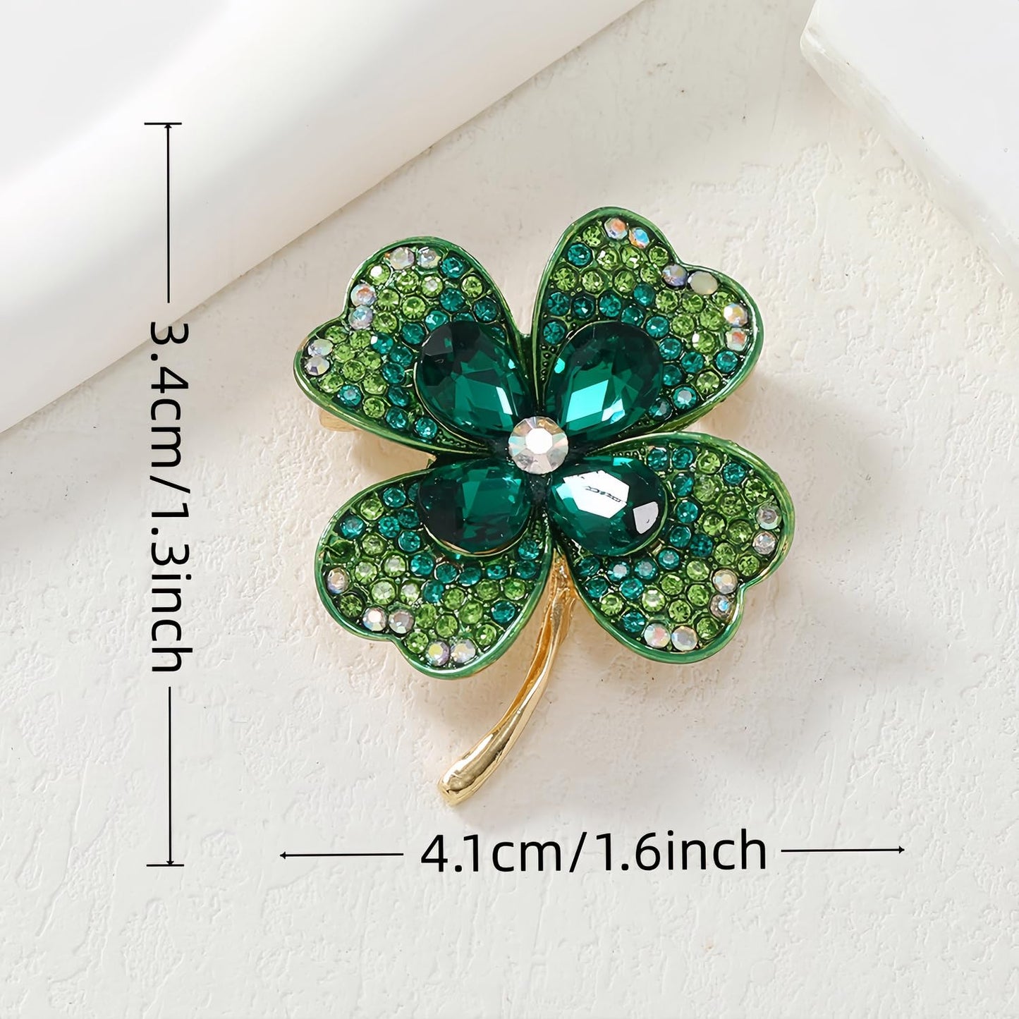 Yaximhozz 2pcs Rhinestone Green Four Leaf Clover Brooch Pin for Women Dress Elegant Stylish Crystal Brooches Fashion Accessories Pins Lapel Boutonniere Ideas Wedding Christmas Birthday Jewelry Easter Gift (06 Green/Gold)