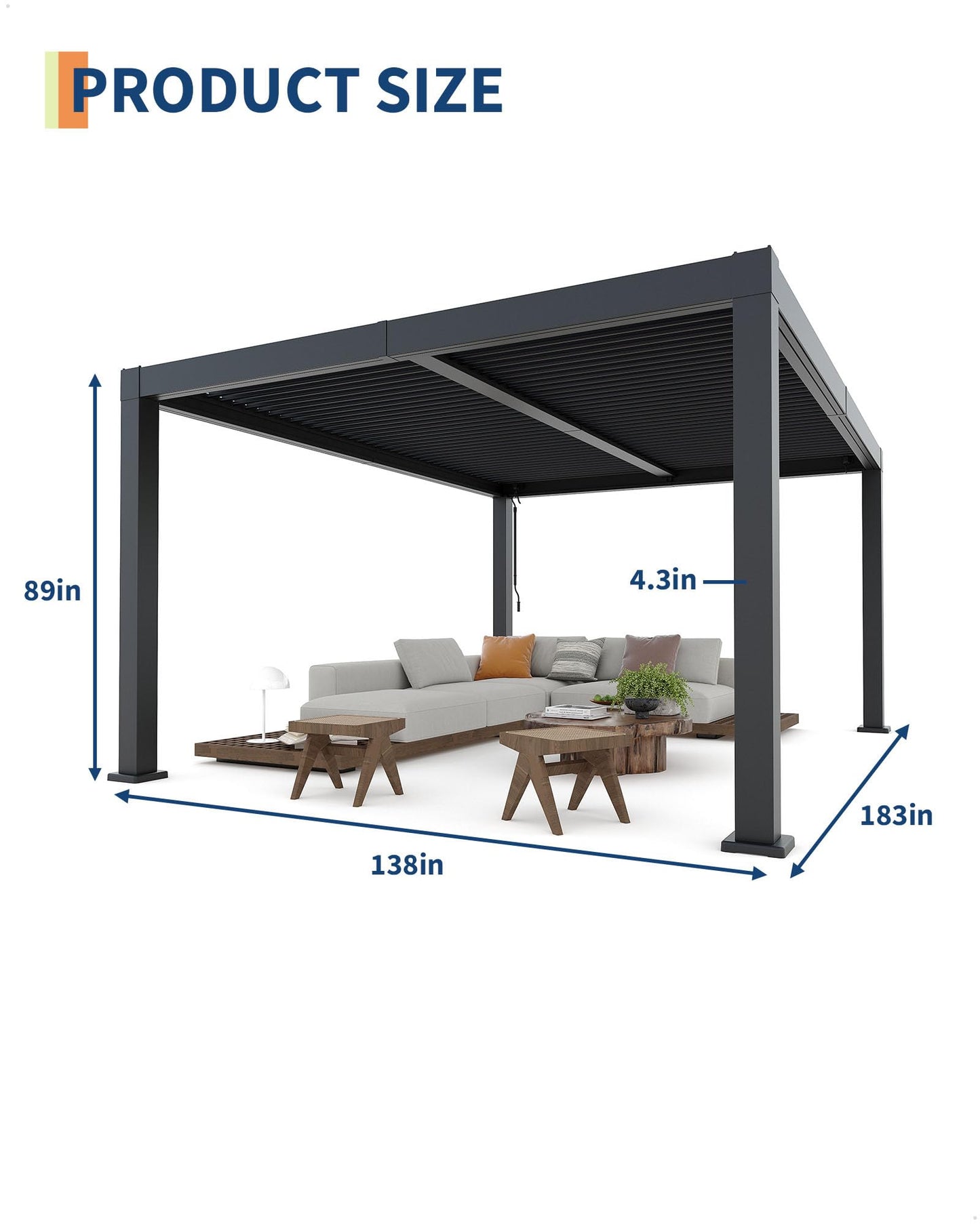 GarveeLife All-Aluminum Louvered Pergola 12 ft x 16 ft, Outdoor Pergola with Adjustable Louvered Roof, Reinforced Aluminum Frame, Integrated Drainage System, Hardtop Gazebo for Patio, Deck, Gray