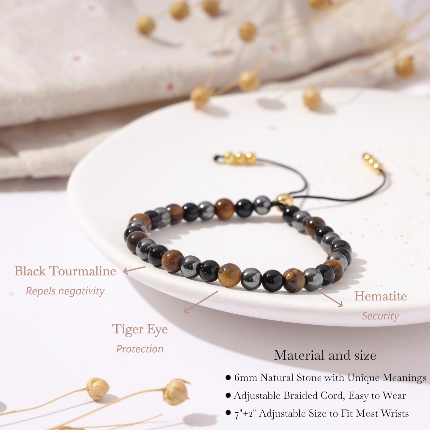 NUKAYAI Protection Bracelet for Women Black Tourmaline Bracelet Jewelry with Energy Protection Tiger Eye Hematite Natural Healing Stone Bracelets Emotional Spiritual Hope Jewelry