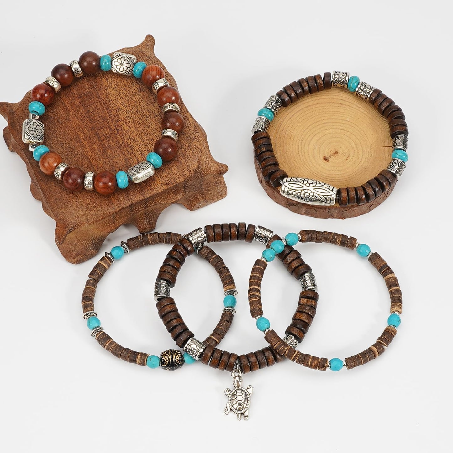 Briutn Wooden Beaded Bracelets for Women Men Adjustable Stretch Bracelet Boho Jewelry
