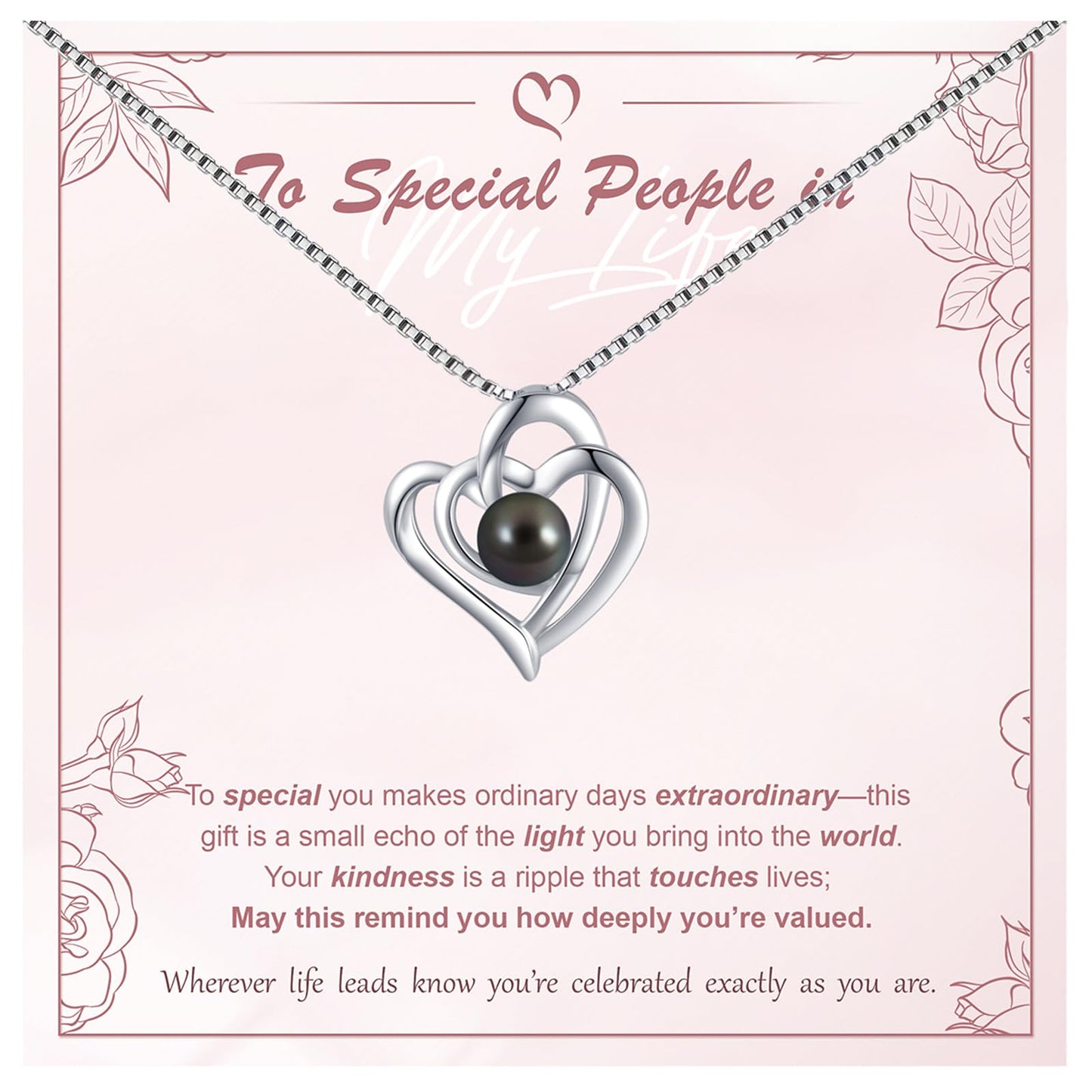 KANNSOAR Tahitian Black Pearl Necklace for Women 18K White Gold Plated Sterling Silver Heart Pendant 7MM Pearl Jewelry Wedding Birthday Anniversary Christmas Gifts for Wife Mom Girlfriend Lover Her