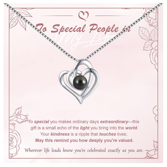 KANNSOAR Tahitian Black Pearl Necklace for Women 18K White Gold Plated Sterling Silver Heart Pendant 7MM Pearl Jewelry Wedding Birthday Anniversary Christmas Gifts for Wife Mom Girlfriend Lover Her