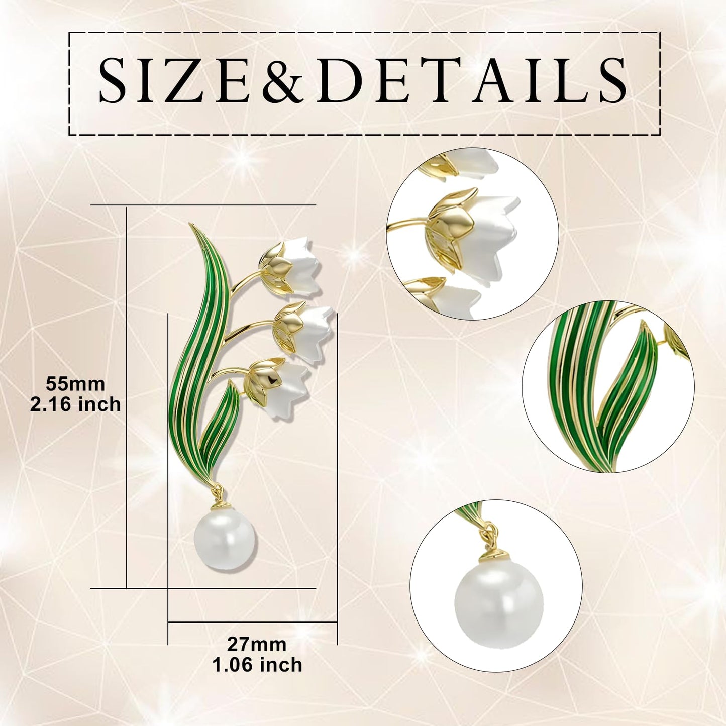Pearl Lily of the Valley Brooch for Women Enameled Lily of the Valley Pin May Flower Jewelry for Mother's Day Birthday for Mother Wife Girlfriend